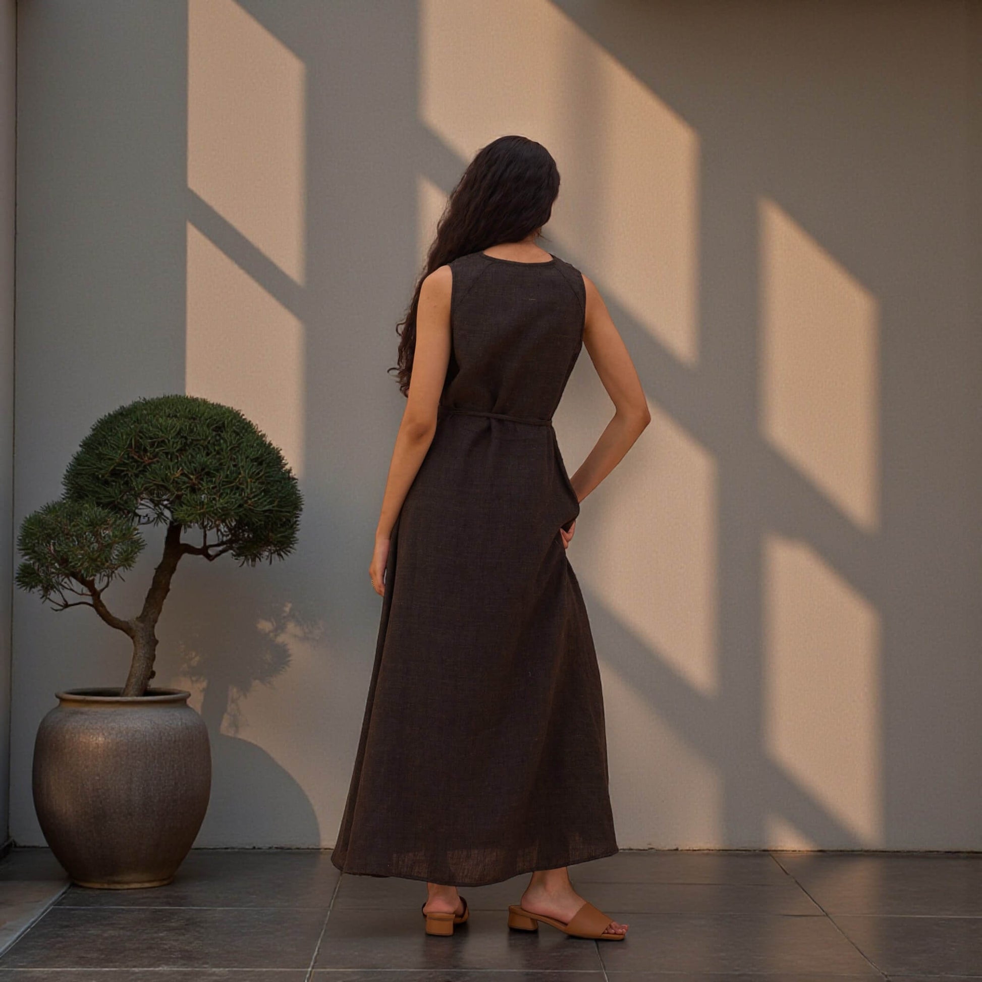 Linen Wrap Maxi Dress, Sleeveless Wrap Maxi Dress