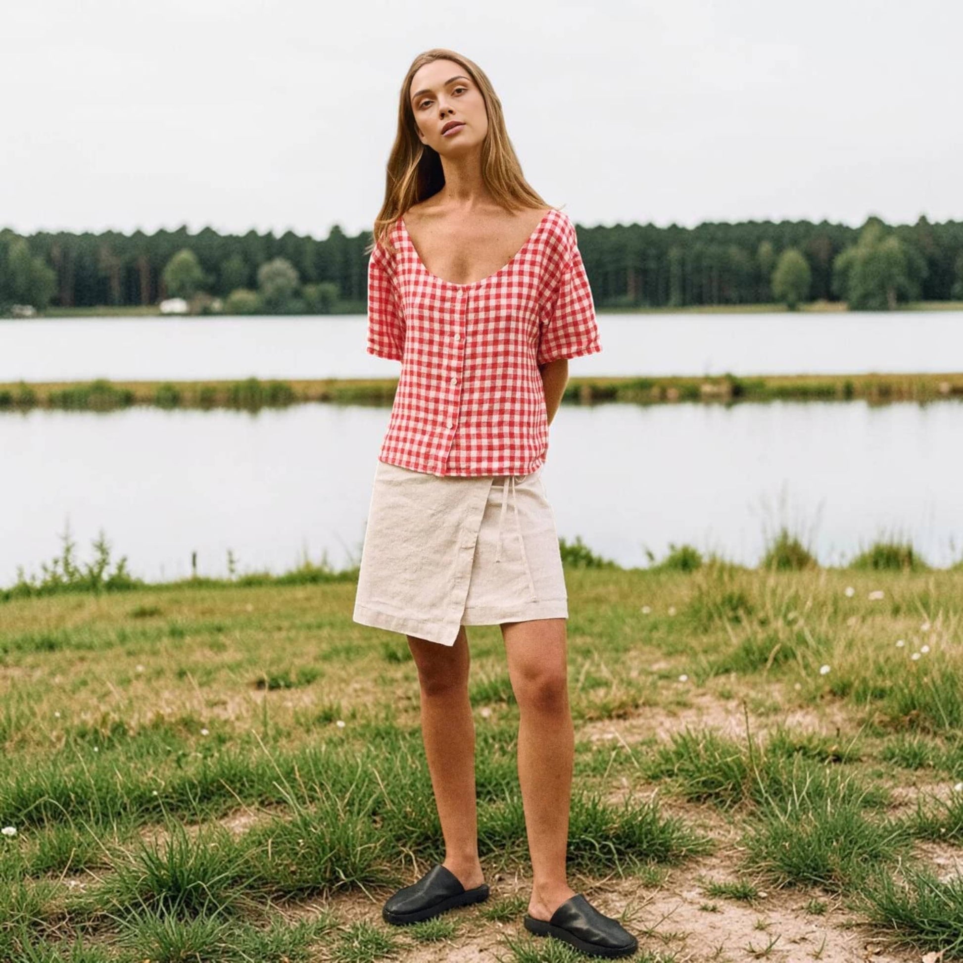 Linen Wrap Mini Skirt, Side Tie Detail