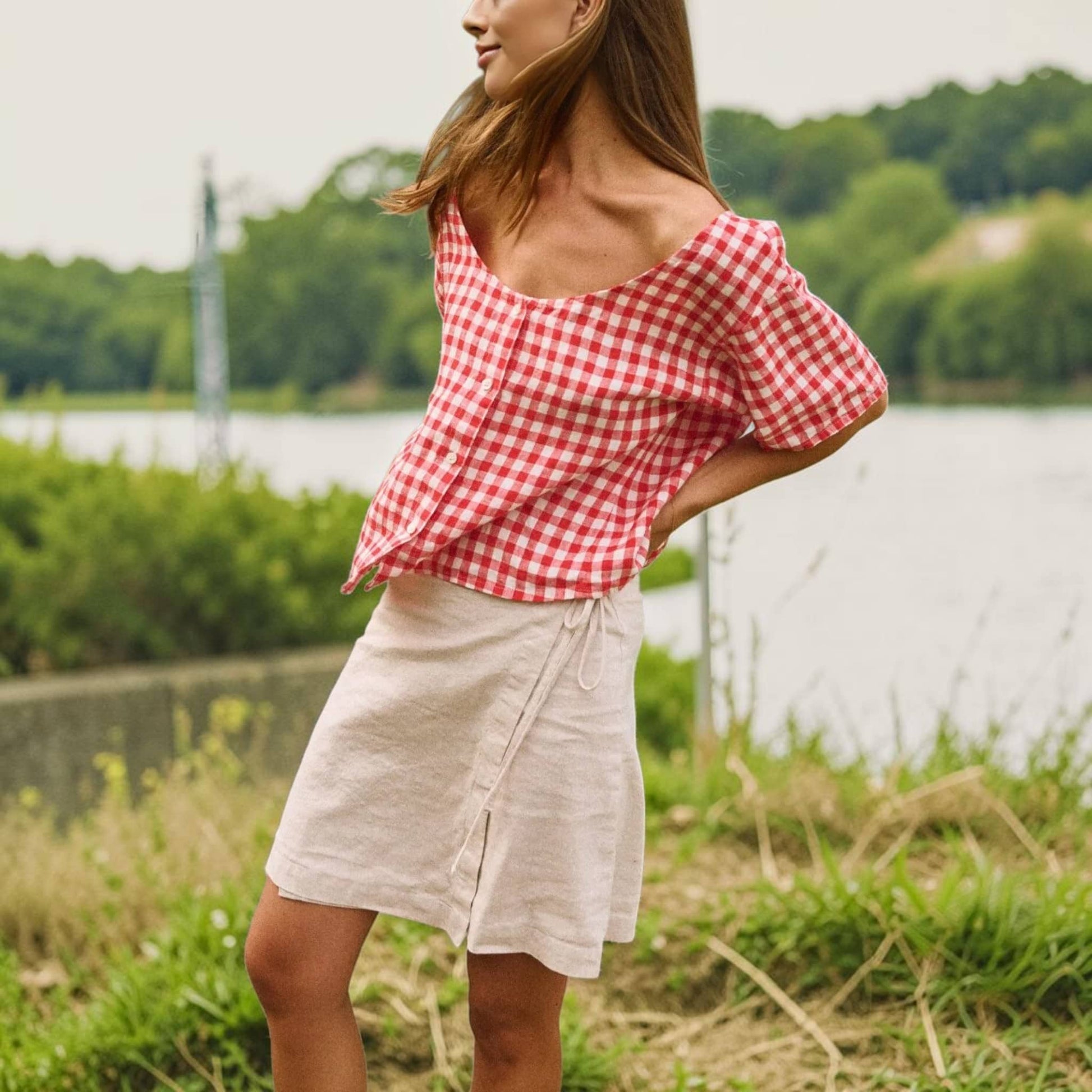 Linen Wrap Mini Skirt, Side Tie Detail
