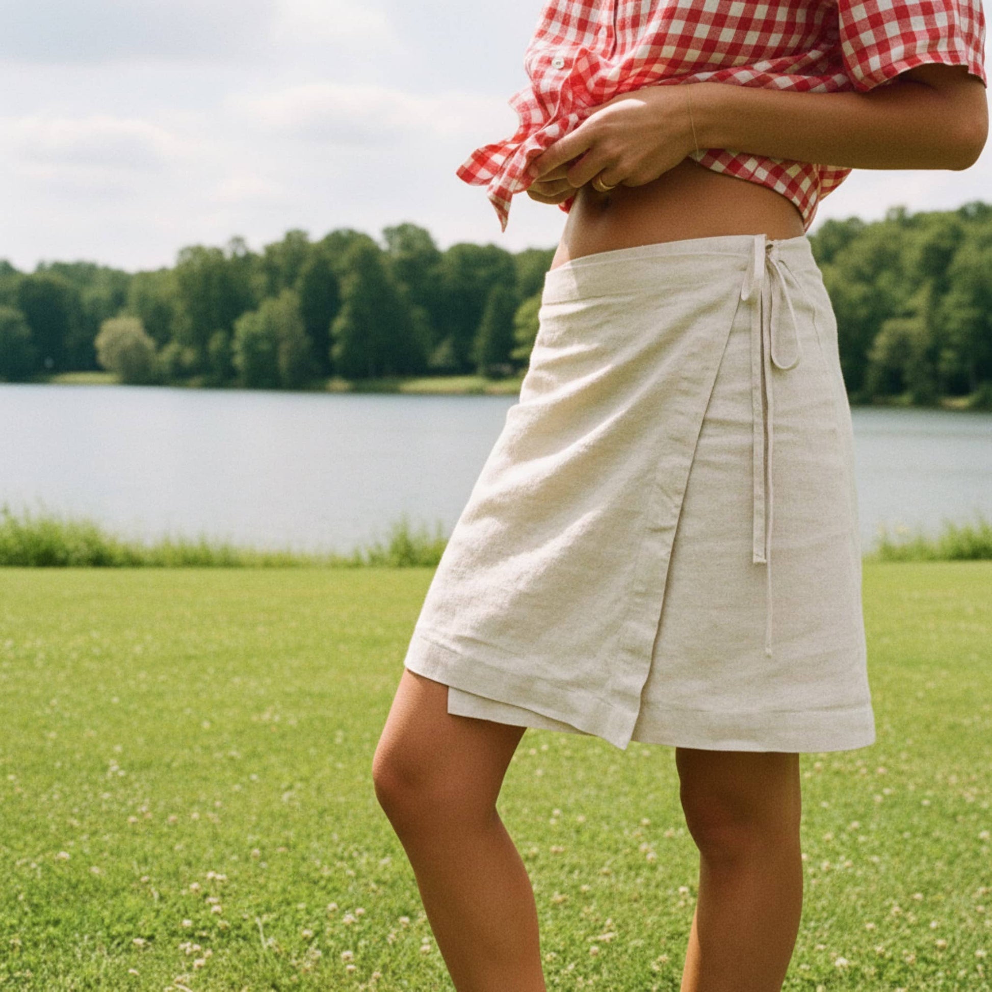 Linen Wrap Mini Skirt, Side Tie Detail