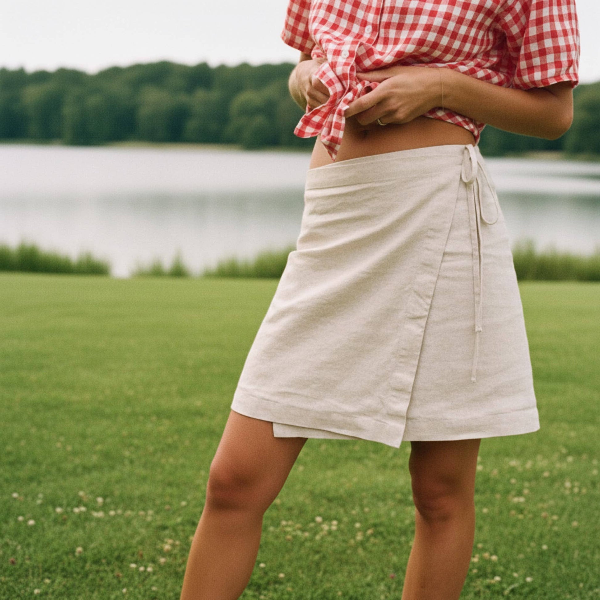 Linen Wrap Mini Skirt, Side Tie Detail
