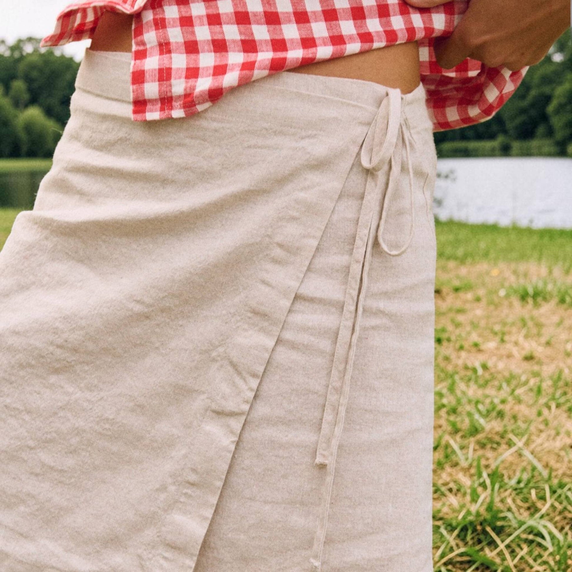Linen Wrap Mini Skirt, Side Tie Detail