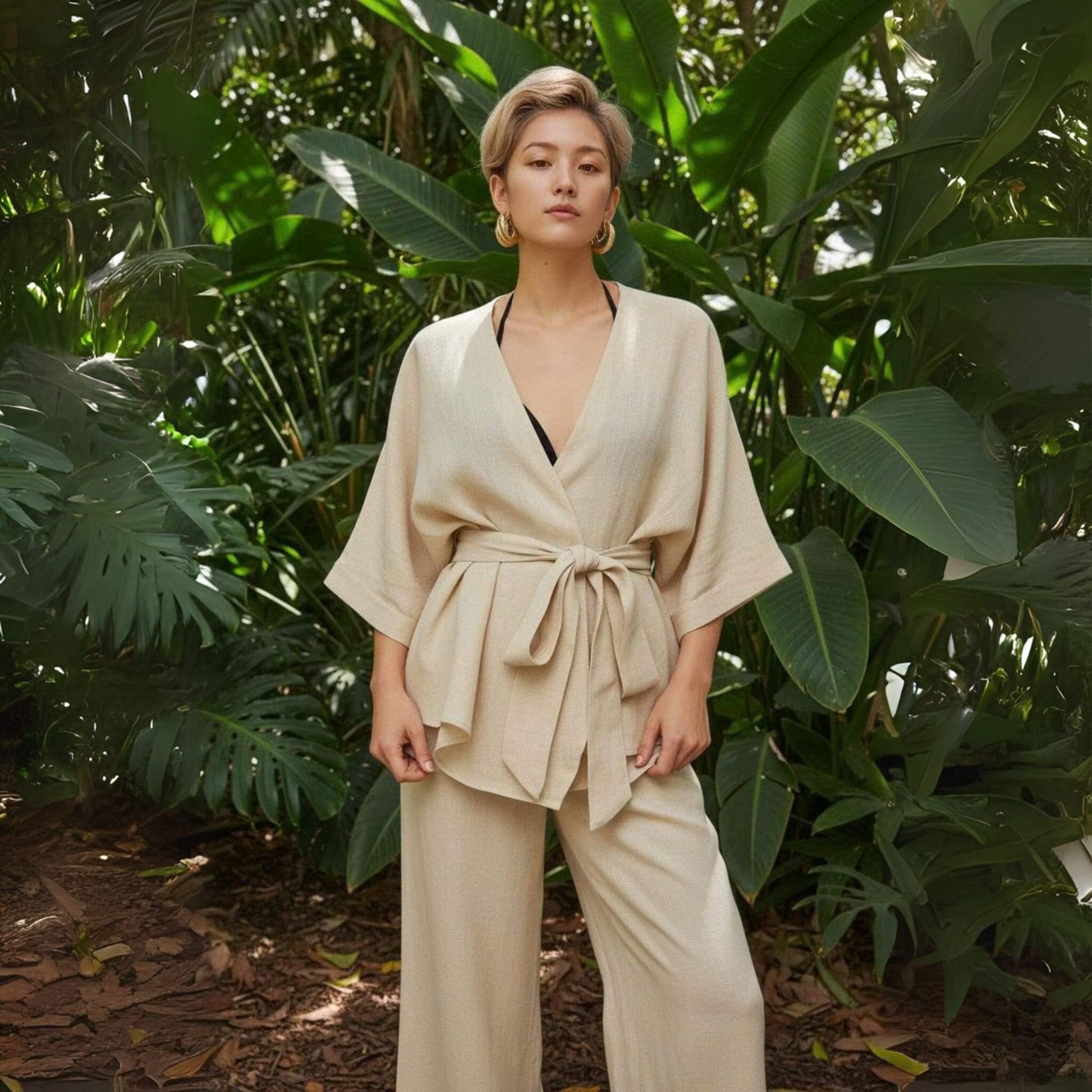 Linen Wrap Top, Linen Tie-Front Jacket