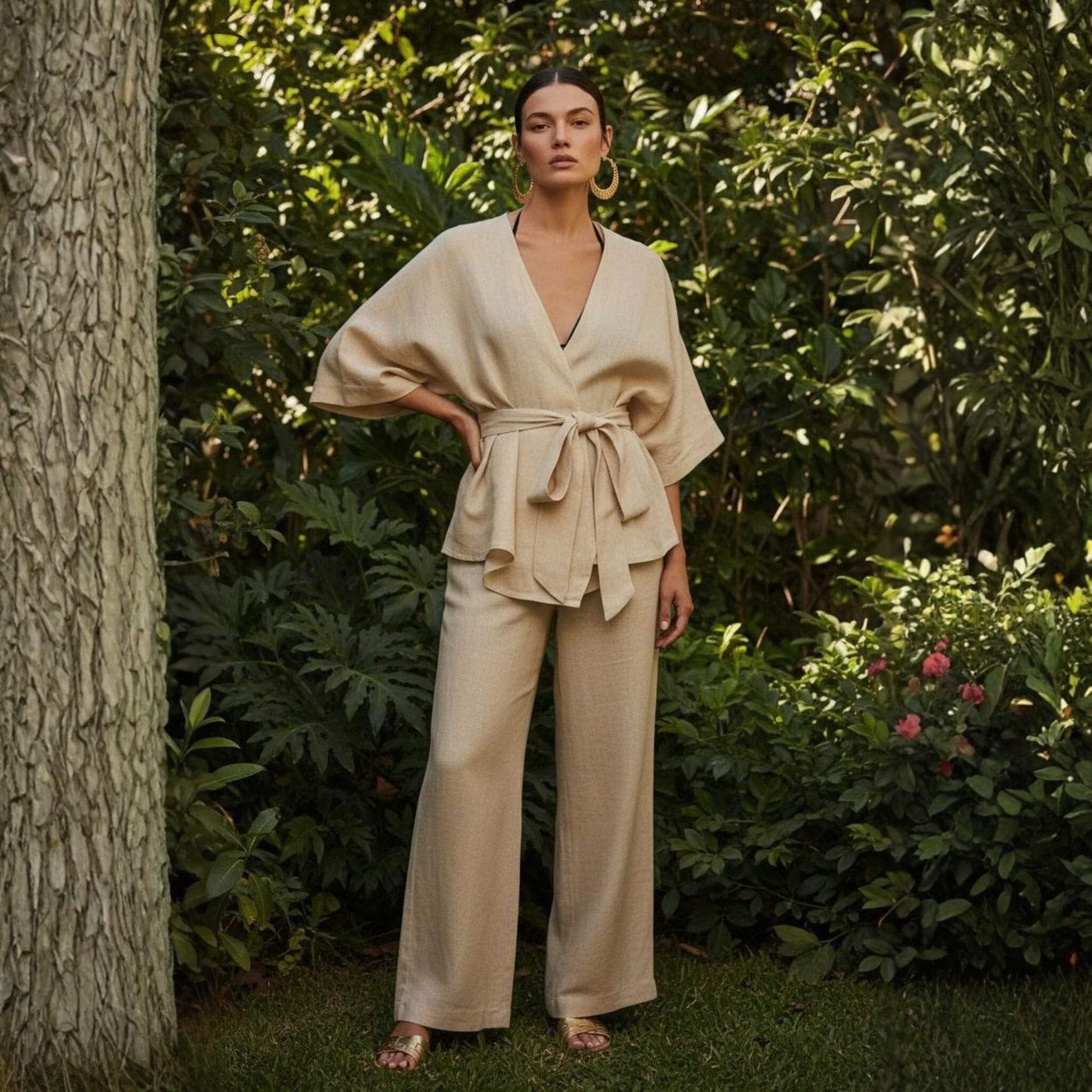 Linen Wrap Top, Linen Tie-Front Jacket