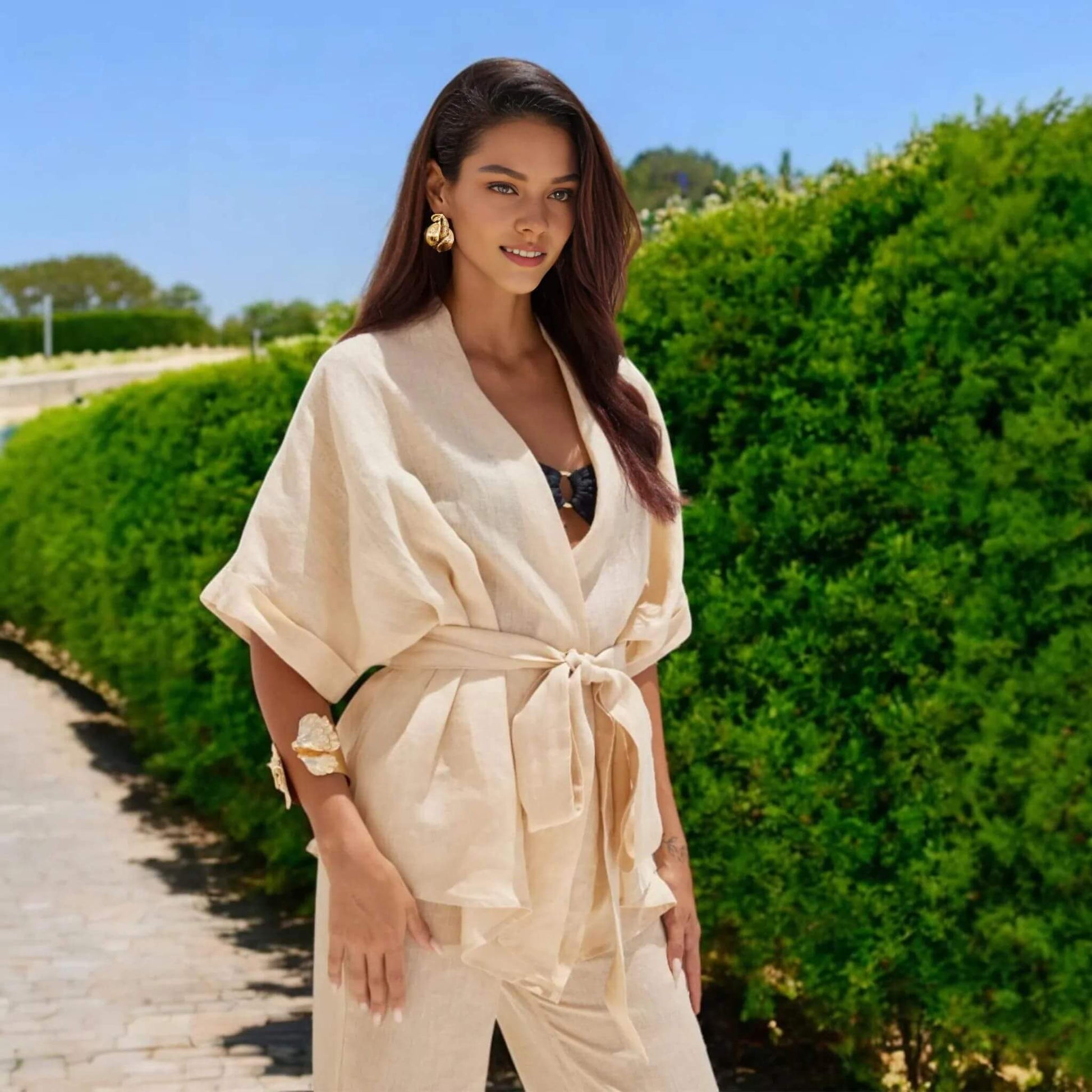 Linen Wrap Top, Linen Tie-Front Jacket