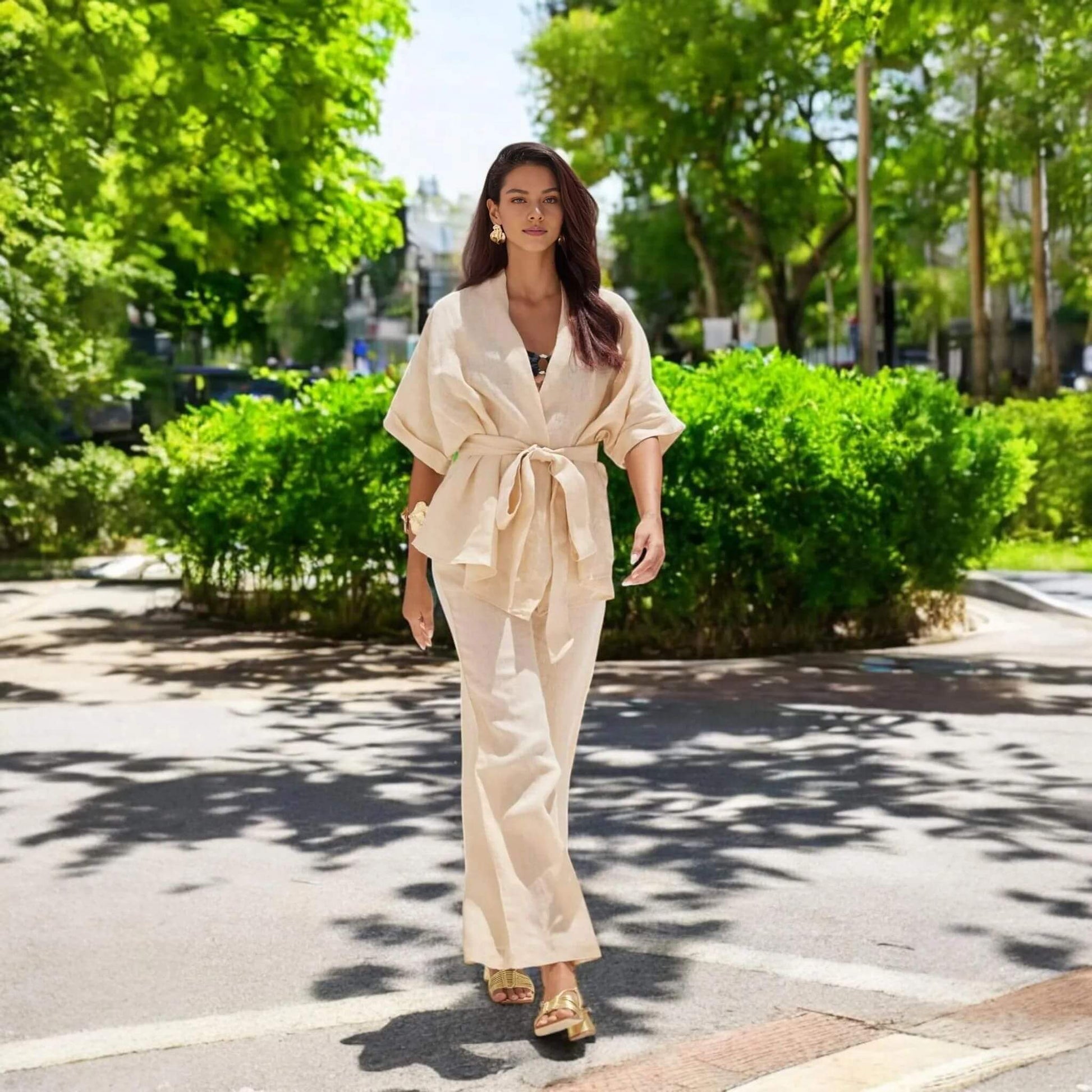 Linen Wrap Top, Linen Tie-Front Jacket