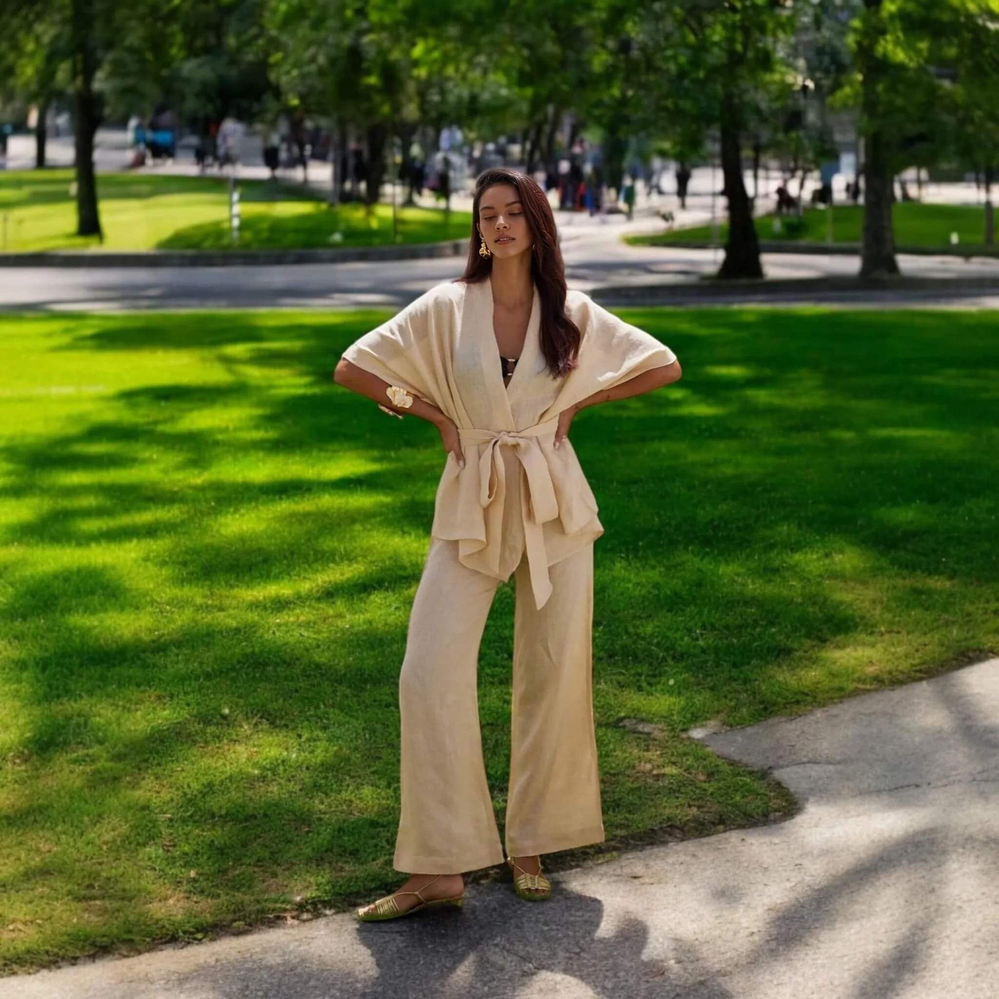 Linen Wrap Top, Linen Tie-Front Jacket