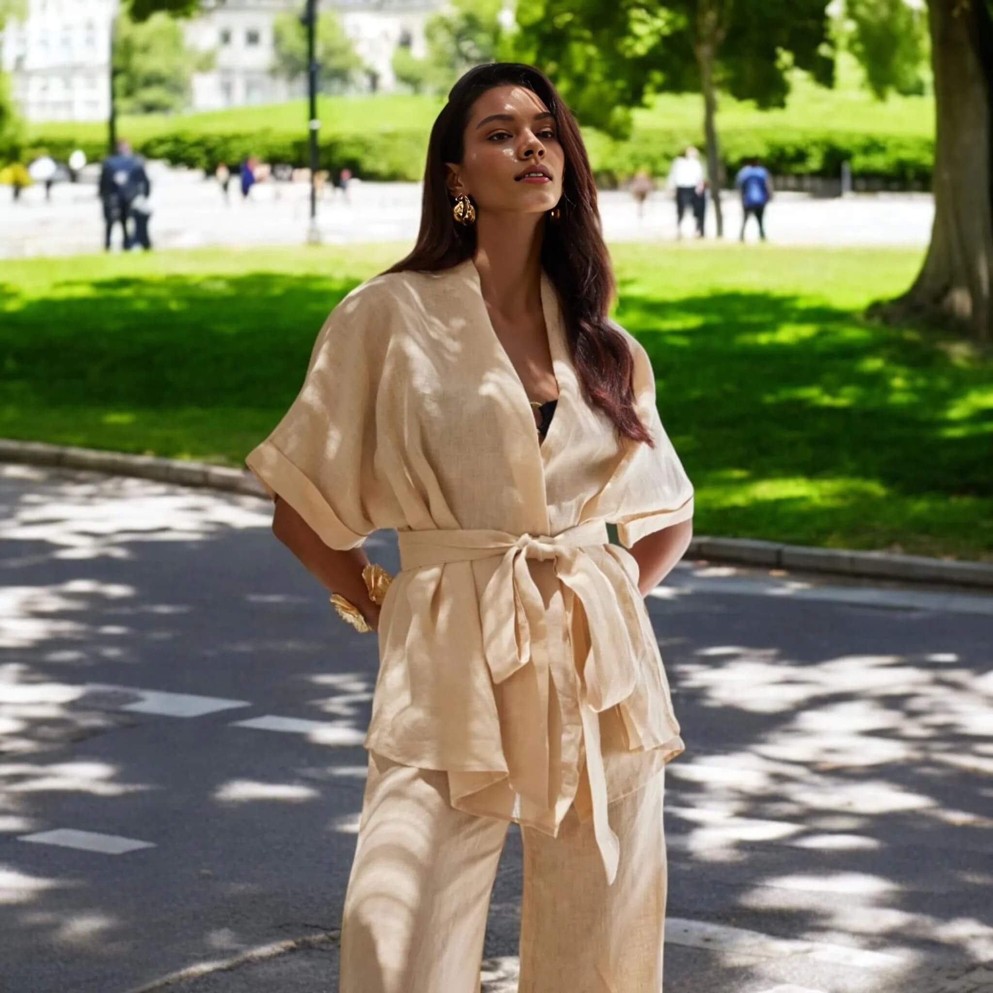 Linen Wrap Top, Linen Tie-Front Jacket