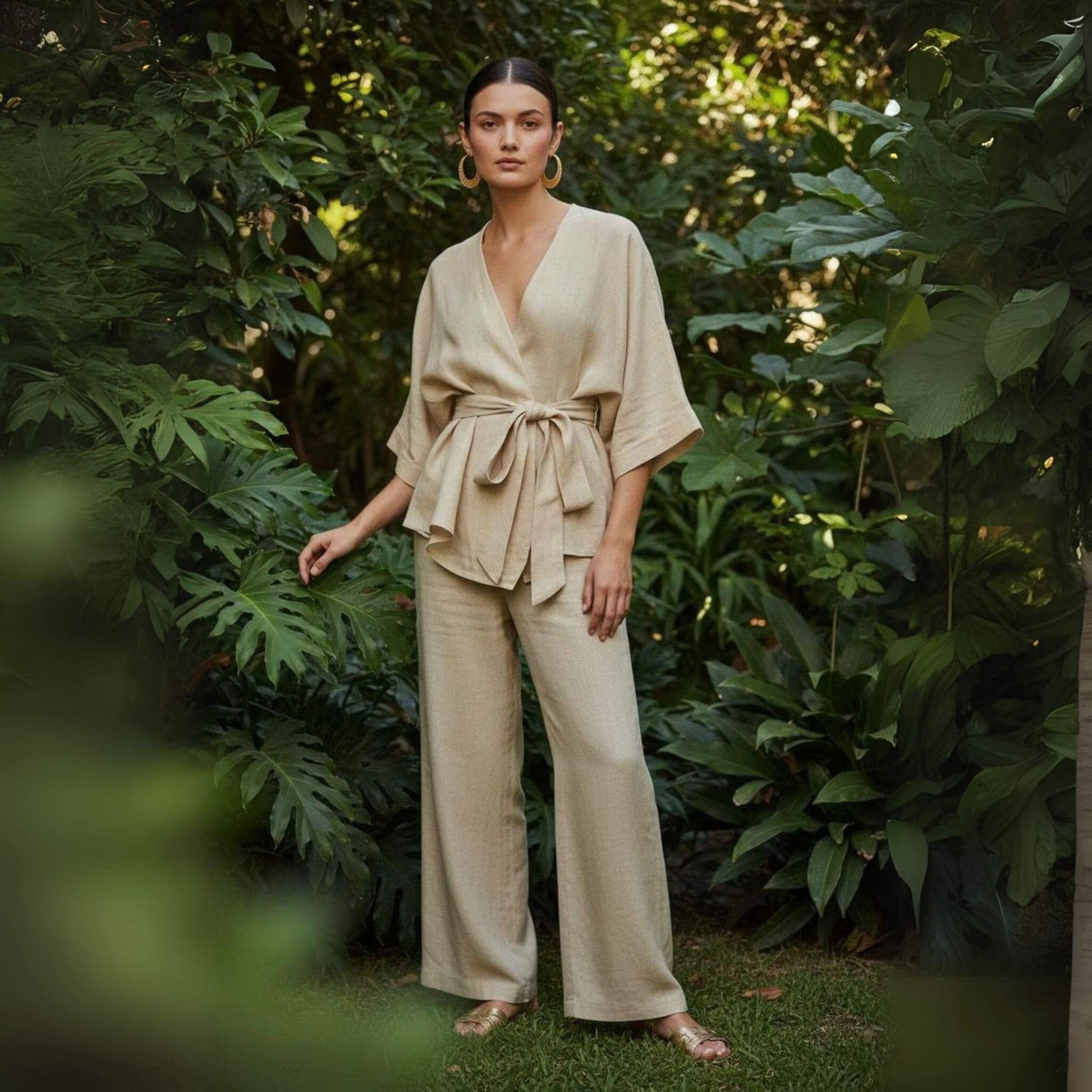 Linen Wrap Top, Linen Tie-Front Jacket