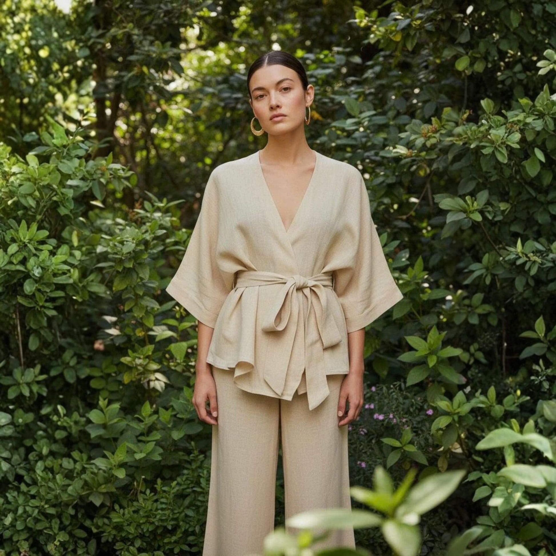 Linen Wrap Top, Linen Tie-Front Jacket