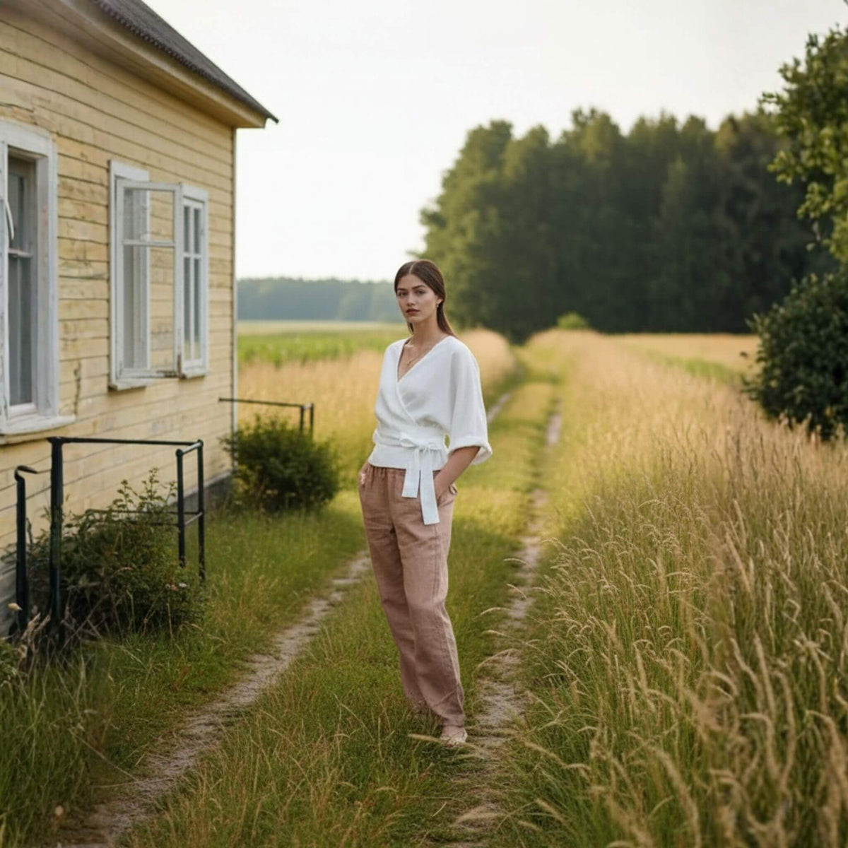 Linen Wrap Top, V Neck Linen Top