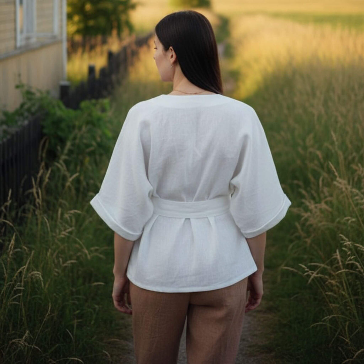 Linen Wrap Top, V Neck Linen Top