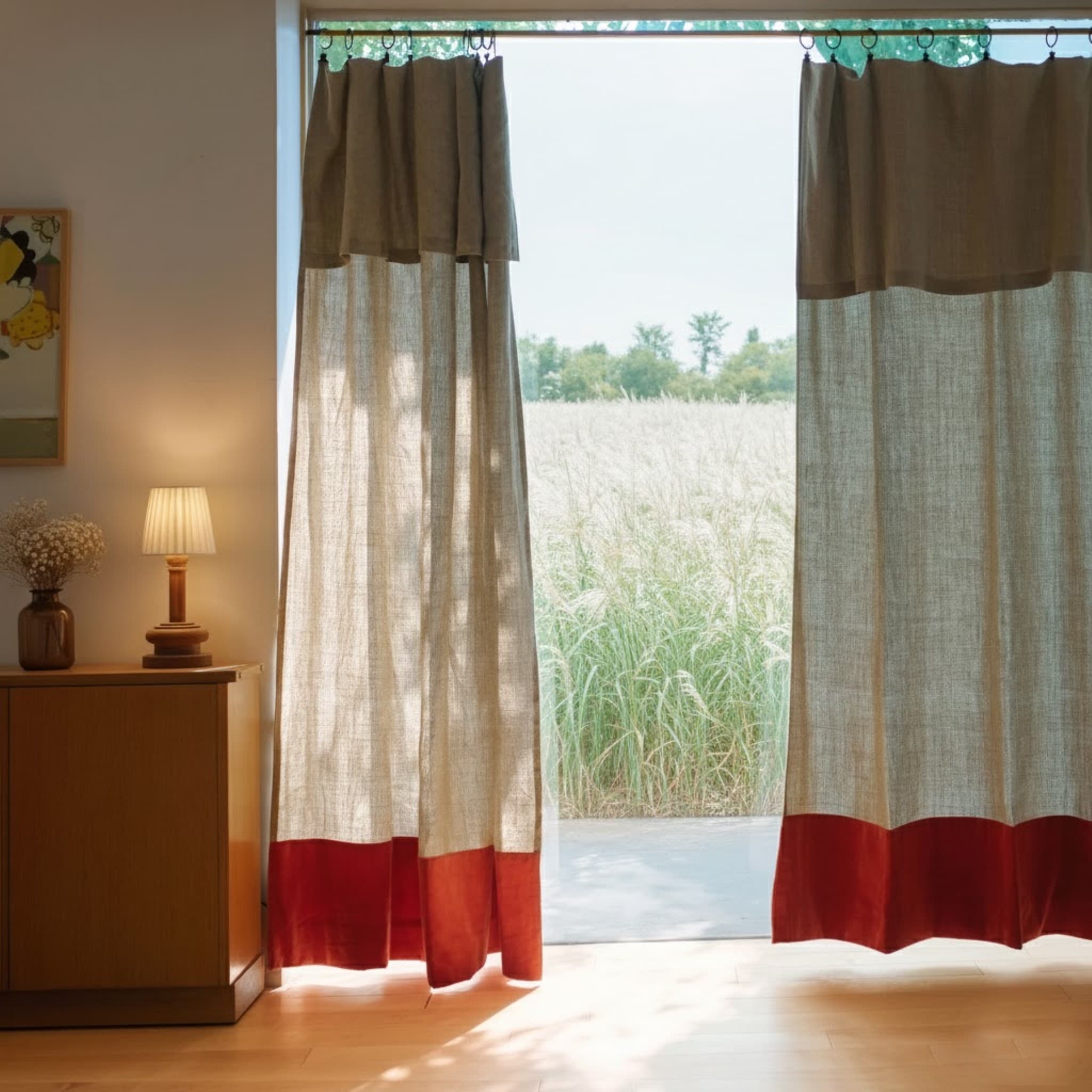 Long Linen Curtains, Two Tone Linen Curtain Panels