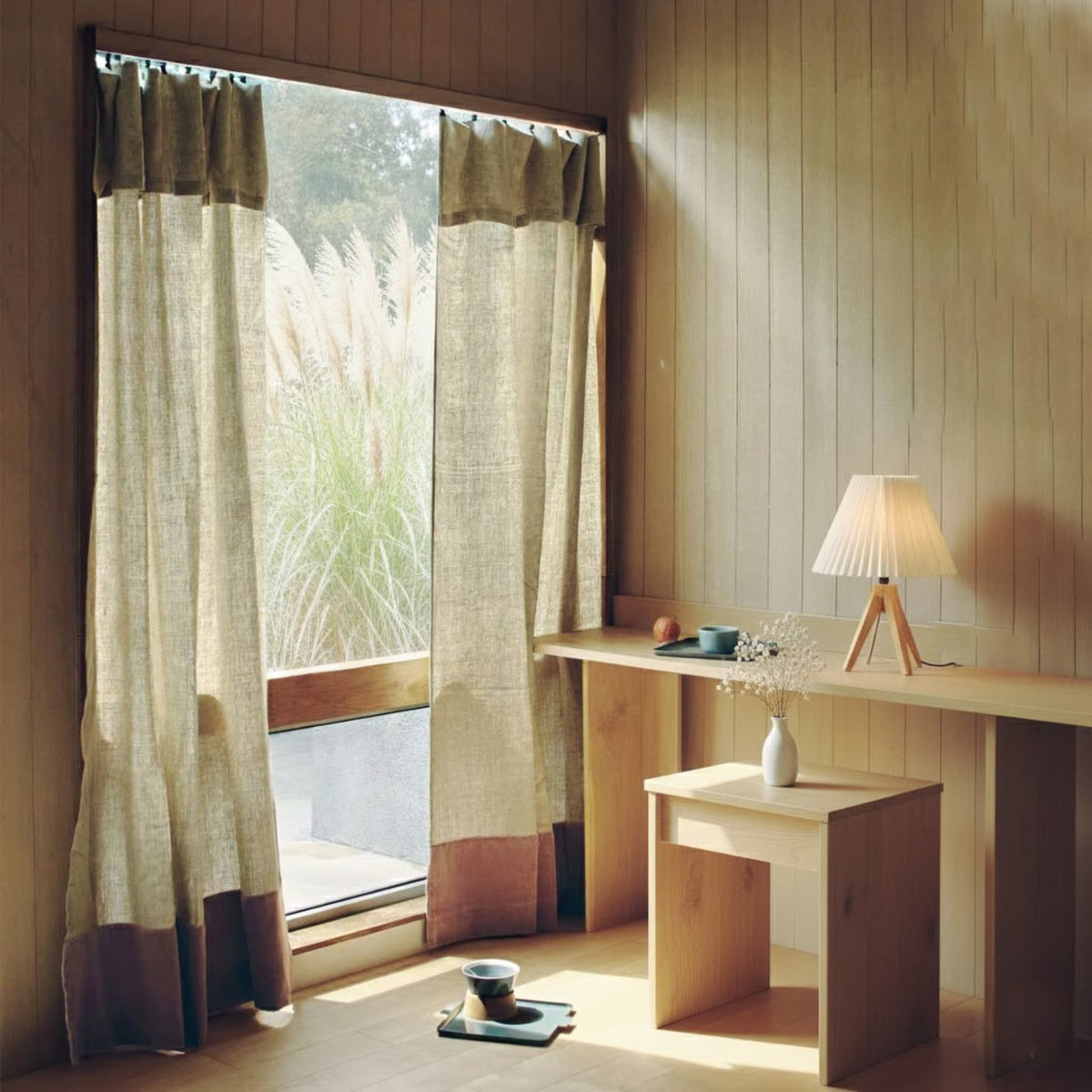Long Linen Curtains, Two Tone Linen Curtain Panels