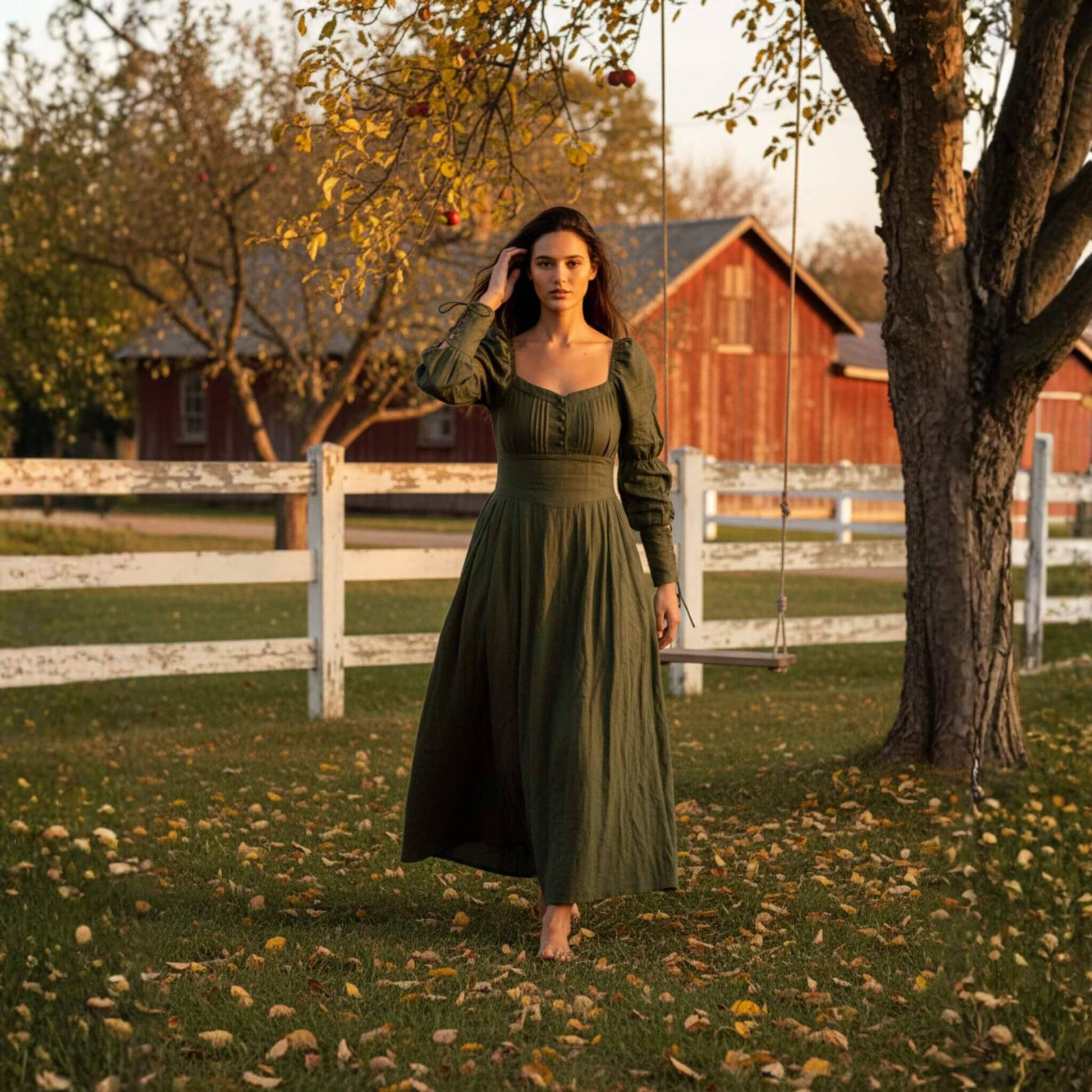 Long Sleeve Linen Maxi Dress, Puff Sleeve Corset Maxi Dress