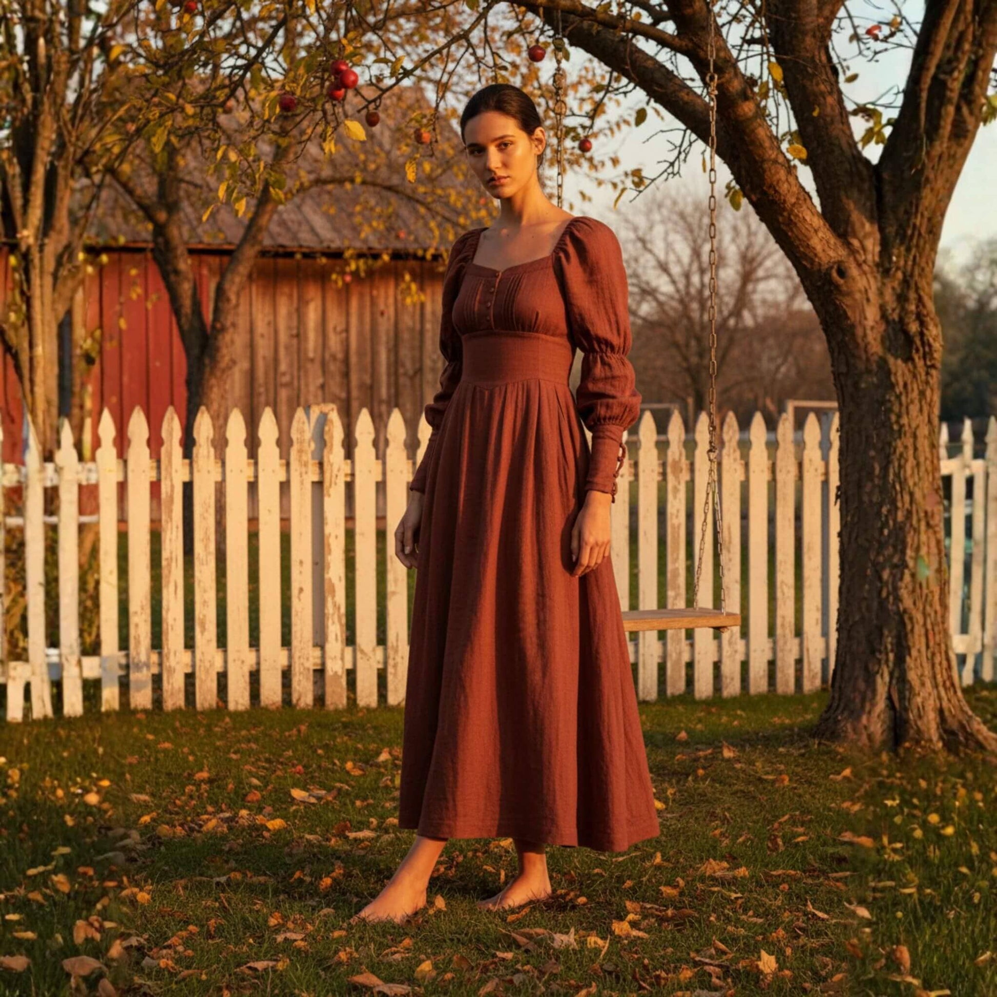 Long Sleeve Linen Maxi Dress, Puff Sleeve Corset Maxi Dress