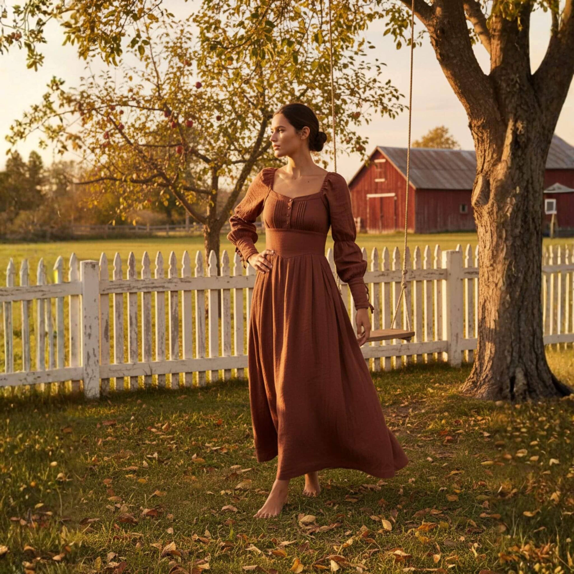 Long Sleeve Linen Maxi Dress, Puff Sleeve Corset Maxi Dress