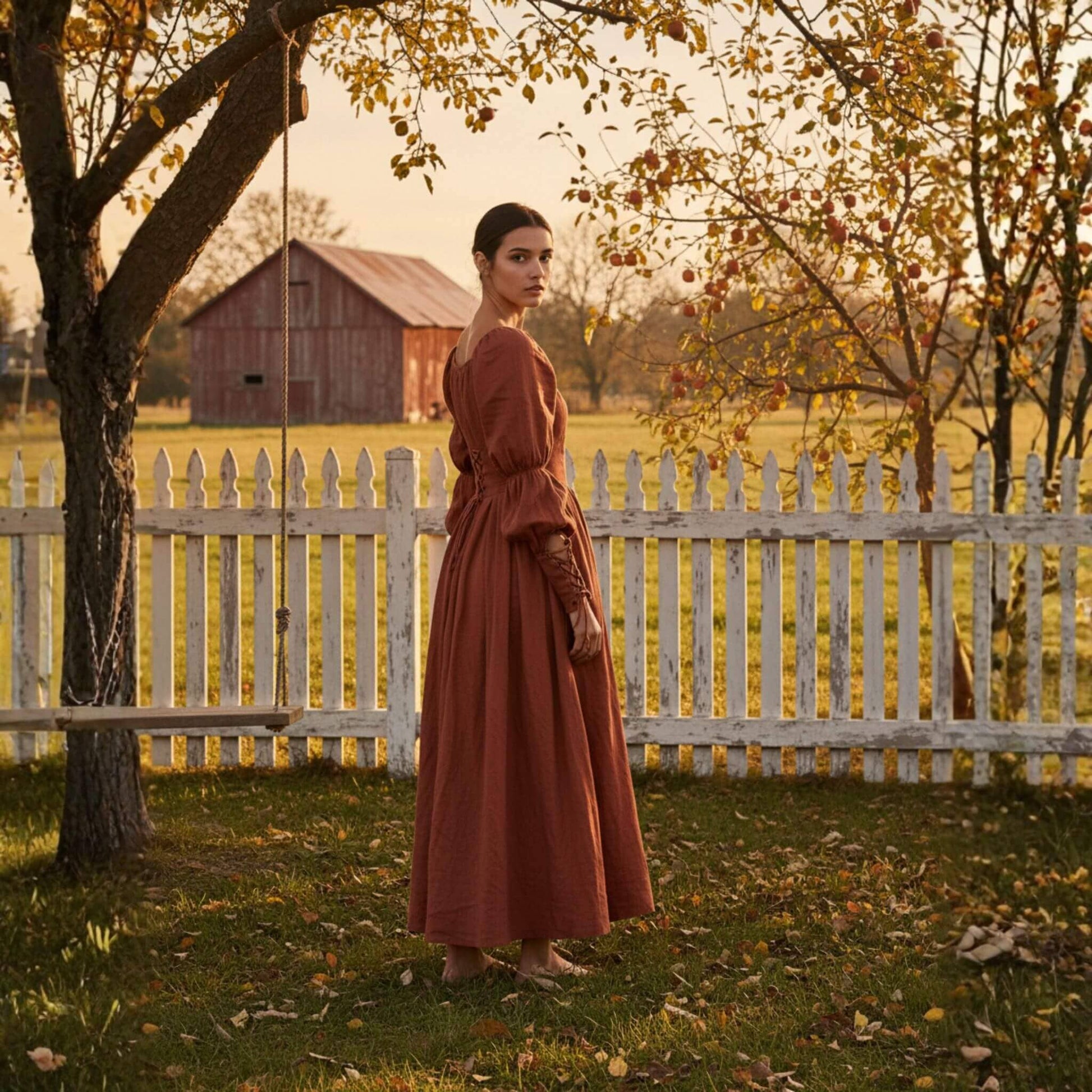 Long Sleeve Linen Maxi Dress, Puff Sleeve Corset Maxi Dress