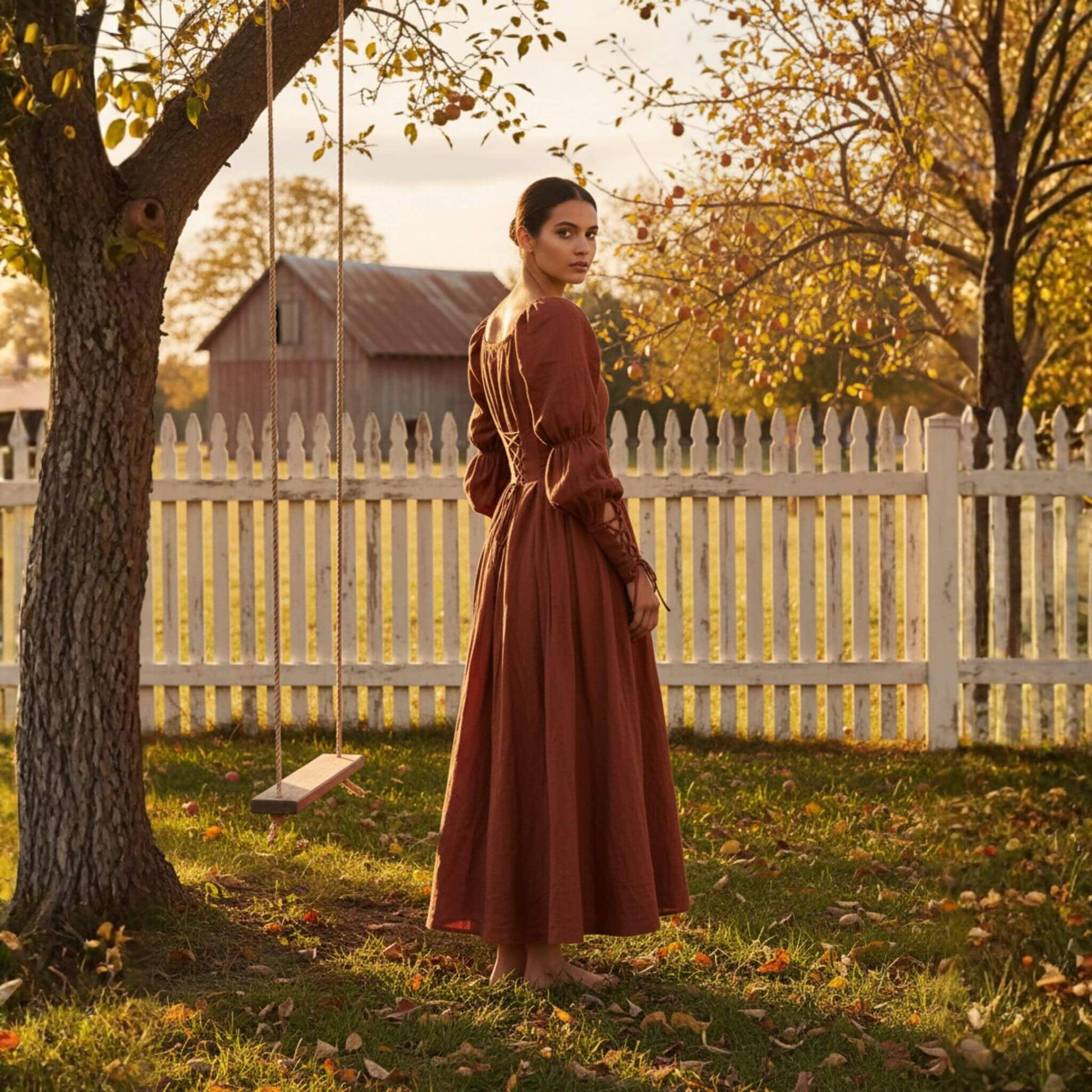 Long Sleeve Linen Maxi Dress, Puff Sleeve Corset Maxi Dress