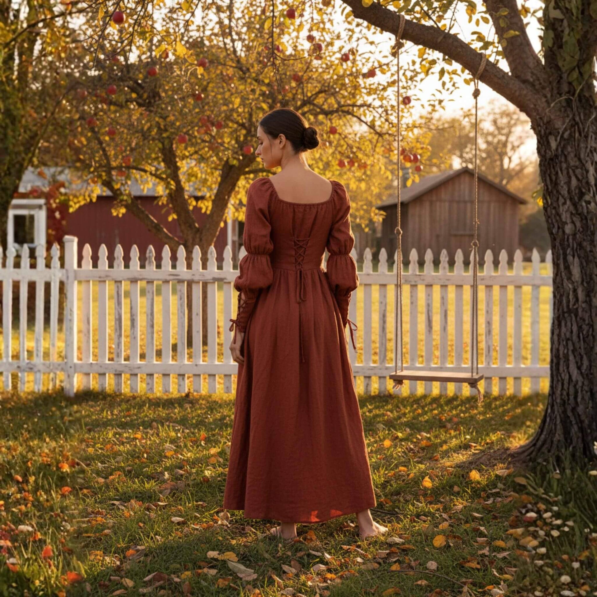 Long Sleeve Linen Maxi Dress, Puff Sleeve Corset Maxi Dress