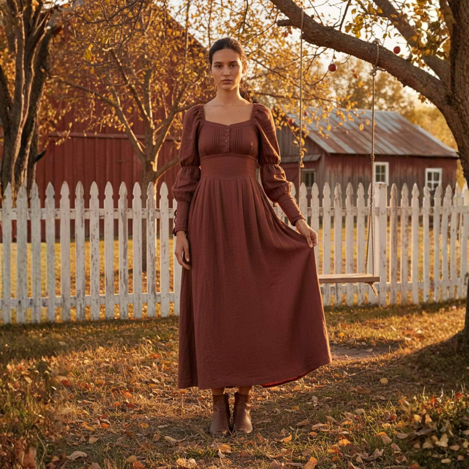 Long Sleeve Linen Maxi Dress, Puff Sleeve Corset Maxi Dress
