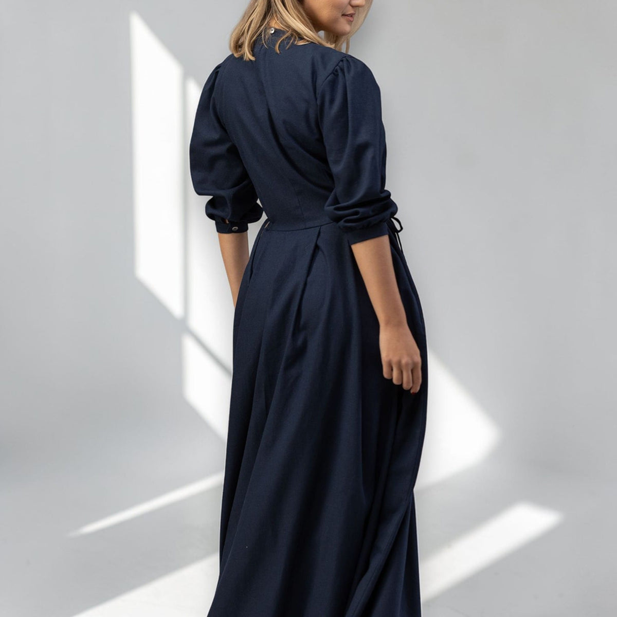 Long Sleeve Linen Maxi Dress, Tie Waist Linen Dress