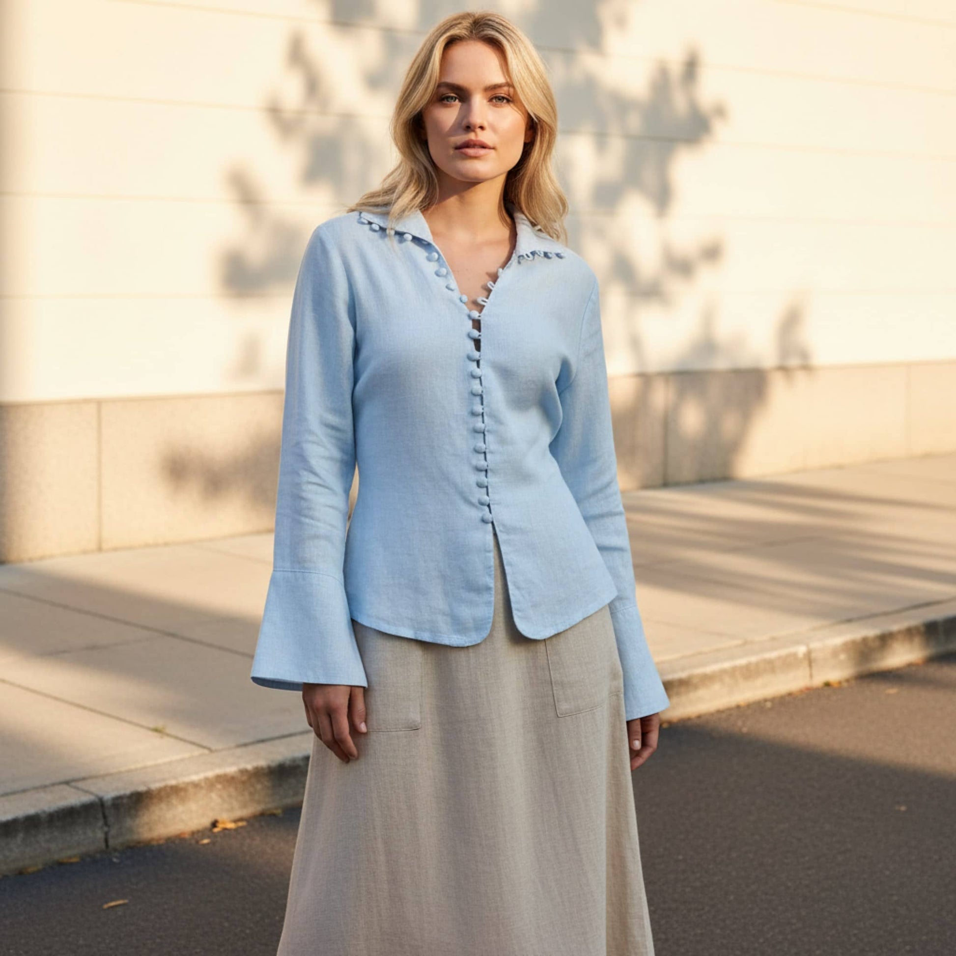 Long Sleeve Linen Shirt, Button Front Linen Top