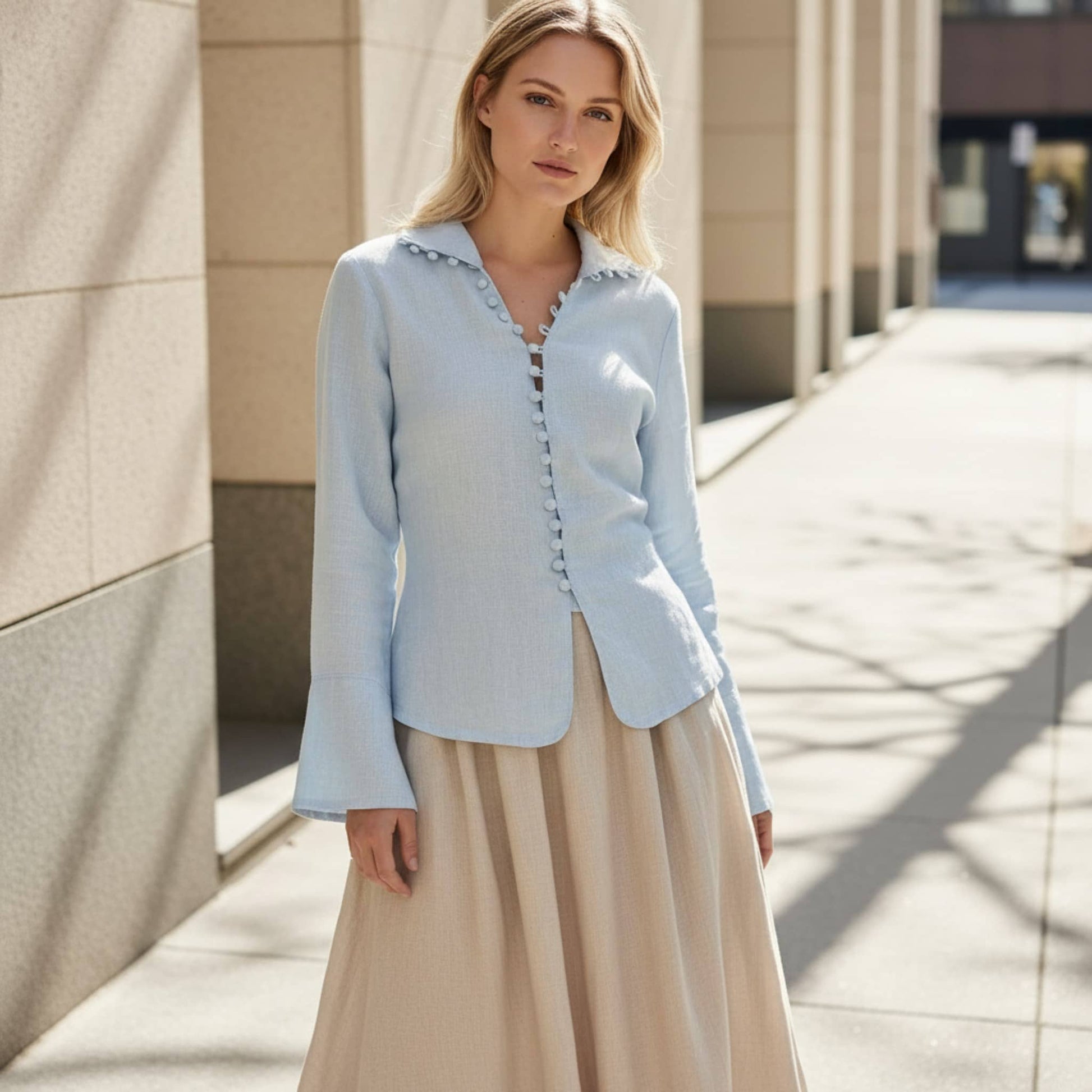 Long Sleeve Linen Shirt, Button Front Linen Top