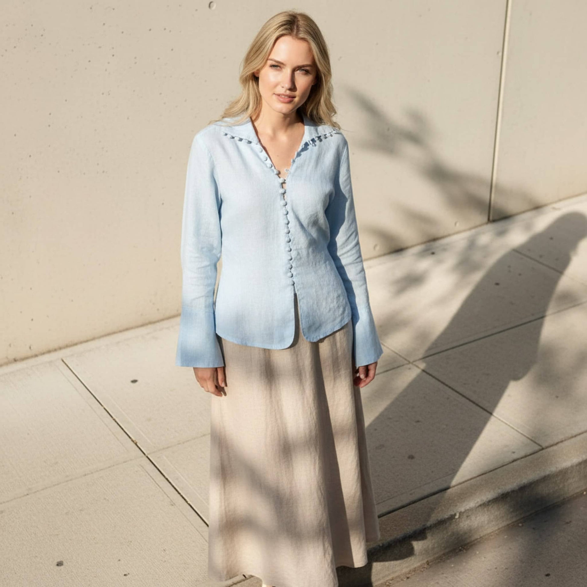 Long Sleeve Linen Shirt, Button Front Linen Top