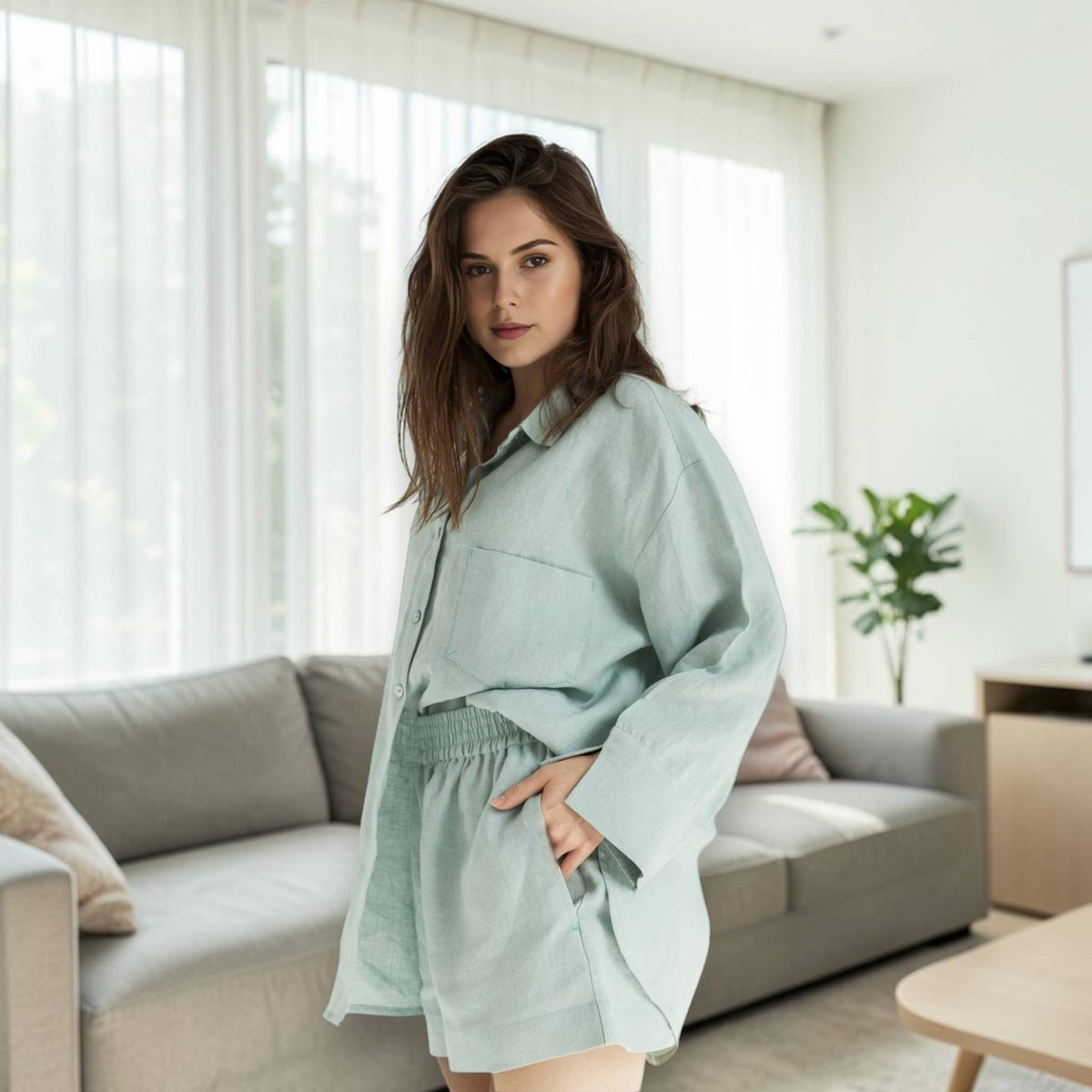 Long Sleeve Linen Shirt, Oversized Linen Shirt