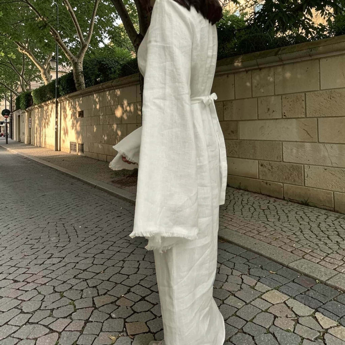 Long Sleeve Maxi Dress, Round Neck Linen Long Dress