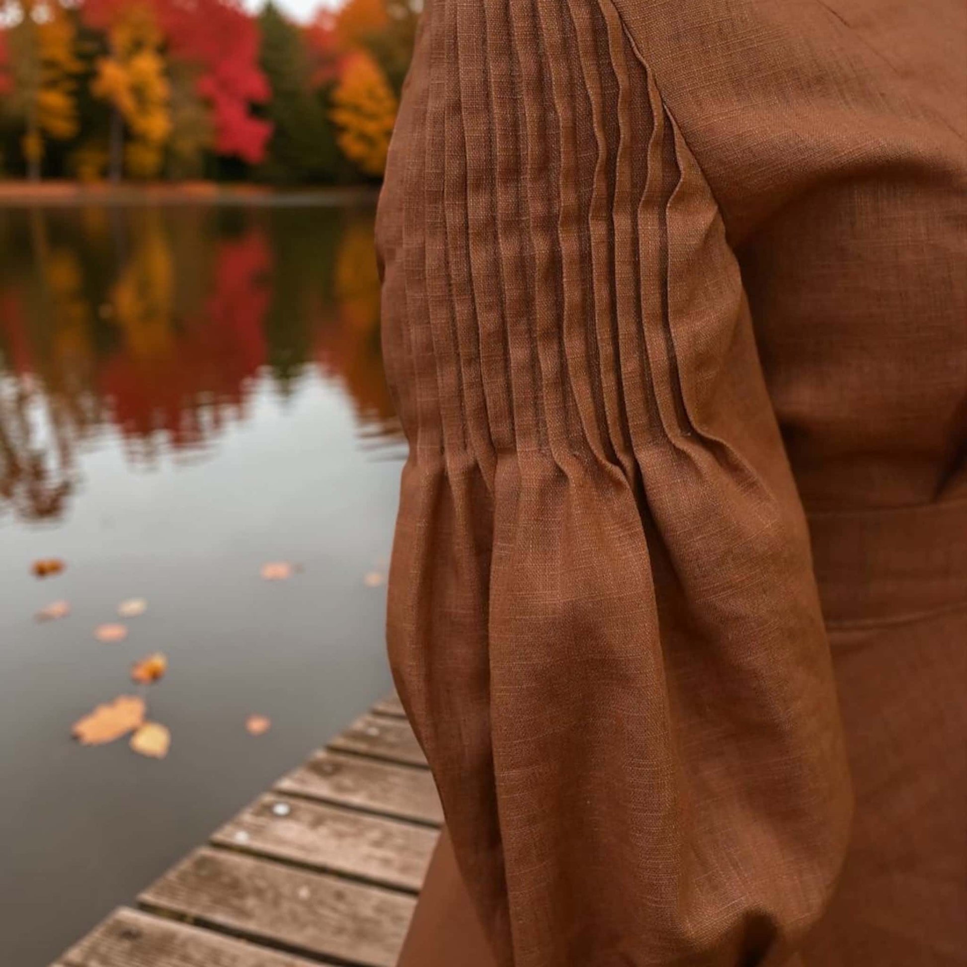 Long Sleeve Vintage Midi Dress, Button Front Linen Dress