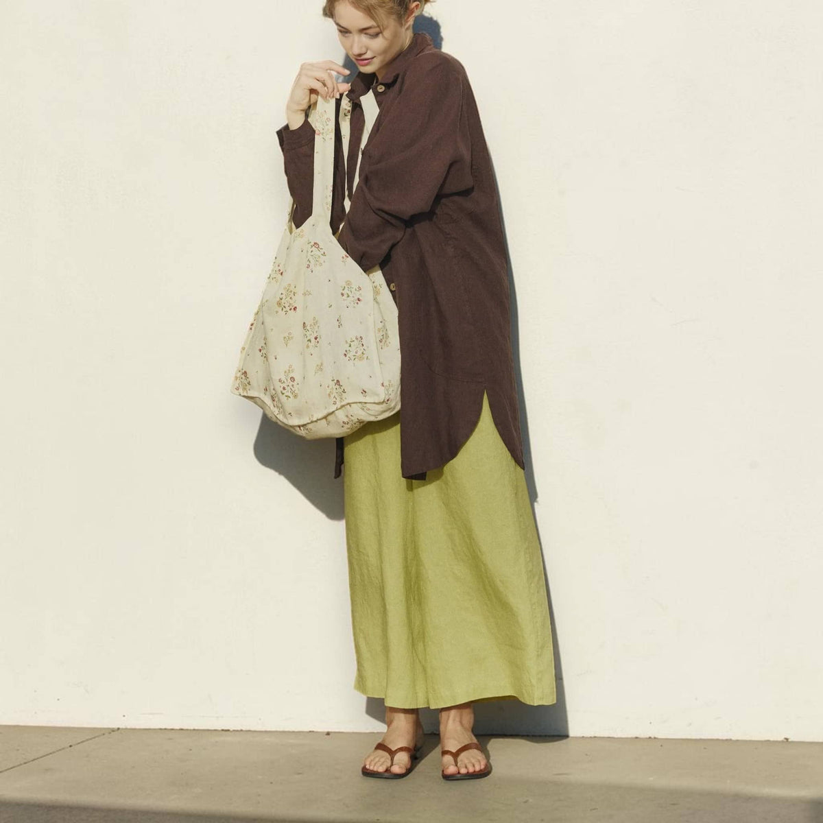 Longline Linen Shirt, Button Front Relaxed Sleeve