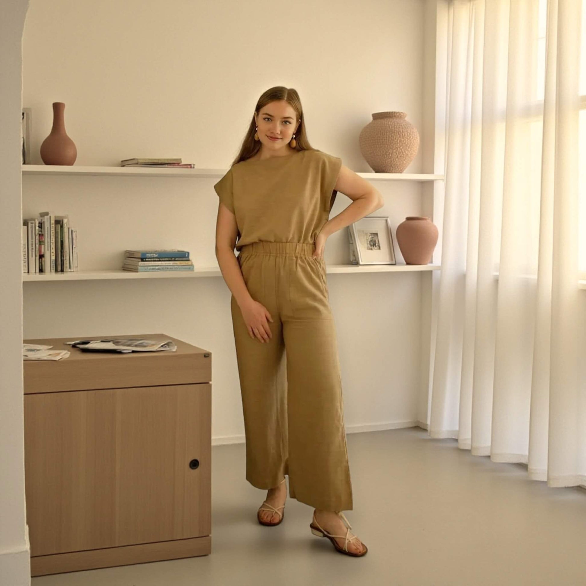 Loose Straight Leg Pants, Linen Wide Leg Trousers
