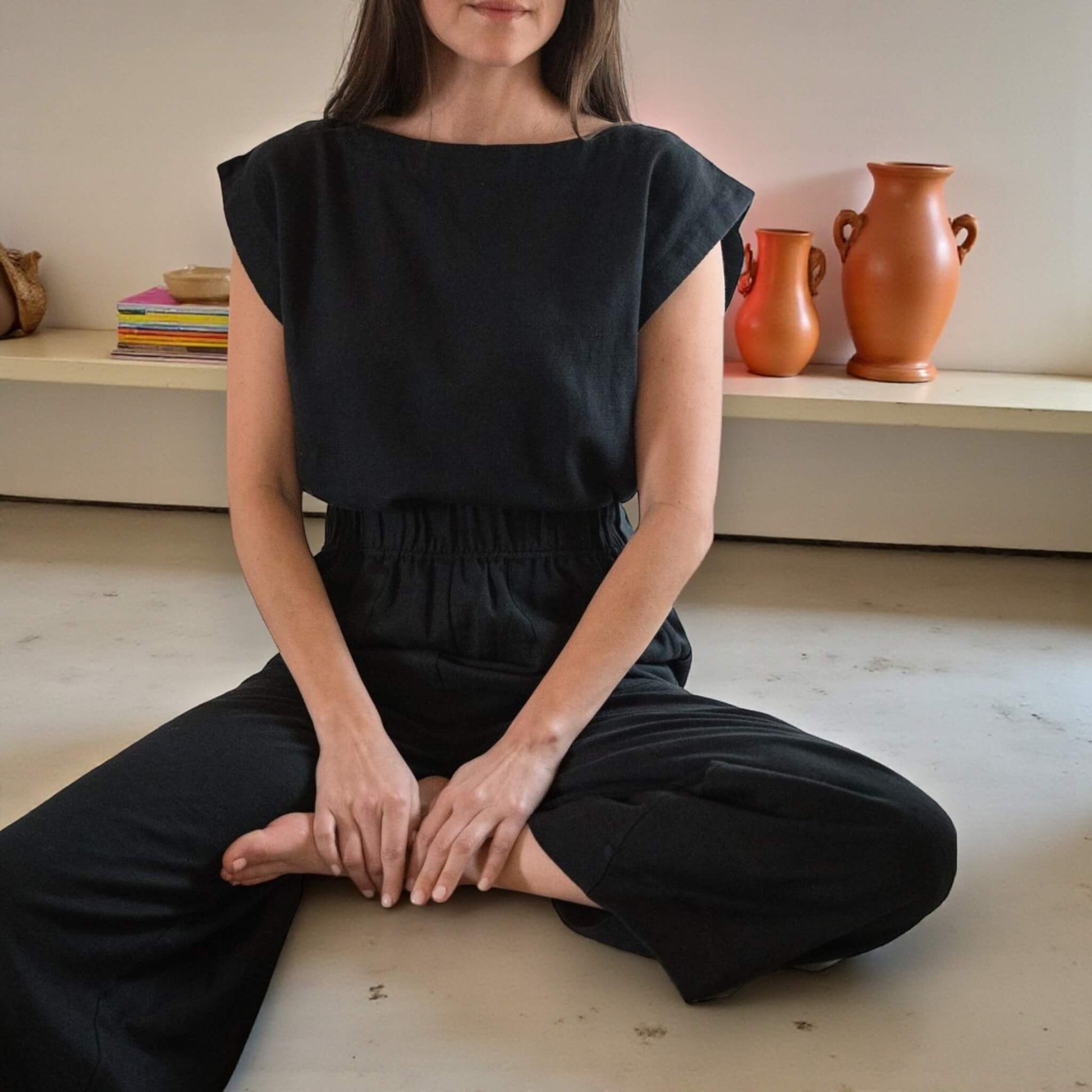 Loose Straight Leg Pants, Linen Wide Leg Trousers