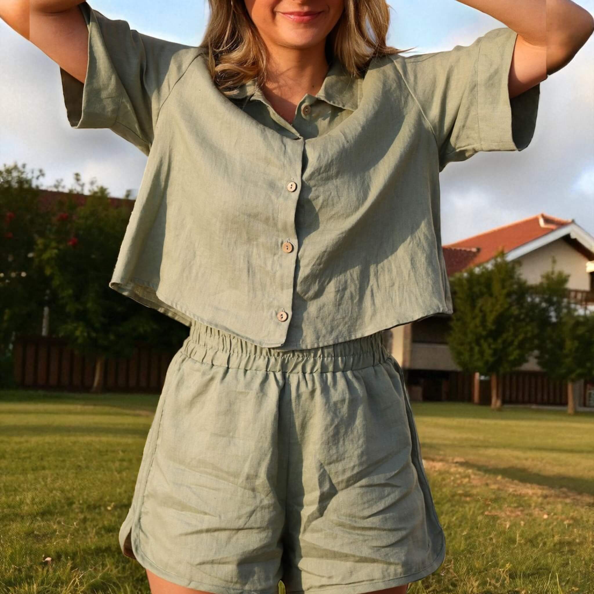 Loungewear Linen Shorts, Dolphin Hem Shorts
