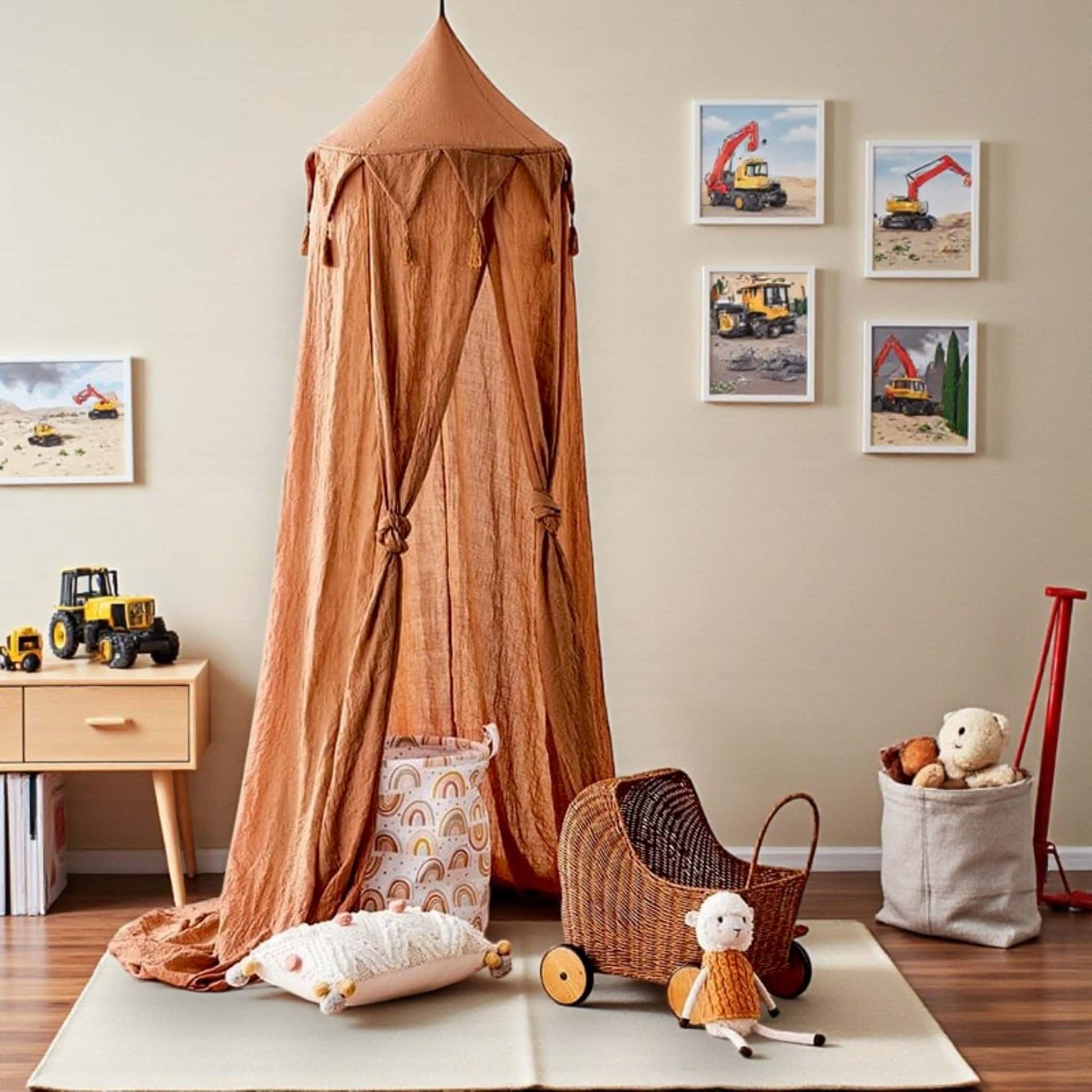 Mustard Yellow Linen Canopy, Linen Canopy Bed