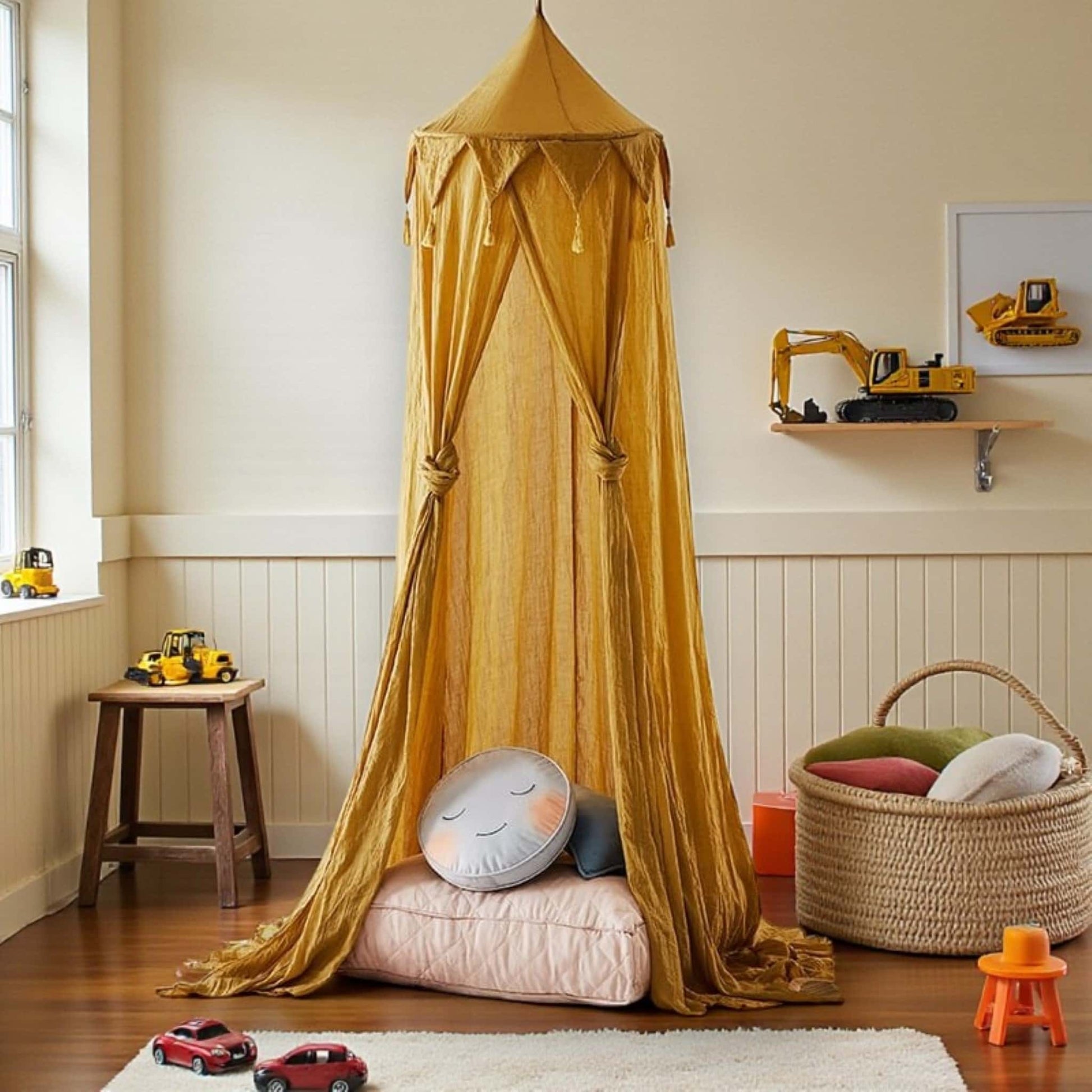 Mustard Yellow Linen Canopy, Linen Canopy Bed