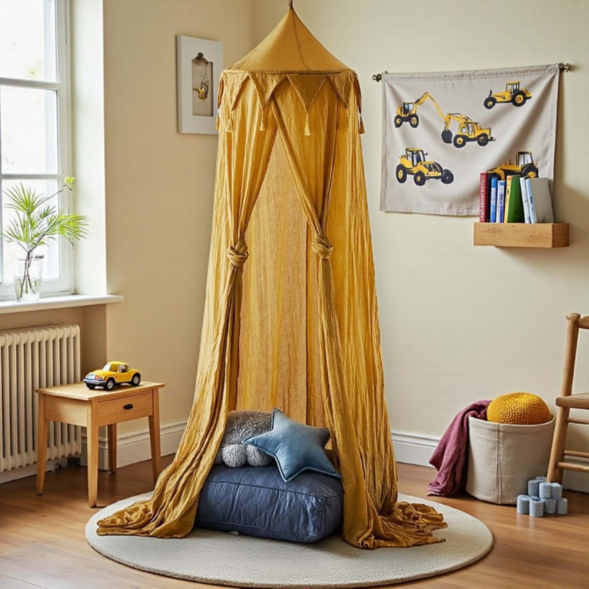 Mustard Yellow Linen Canopy, Linen Canopy Bed