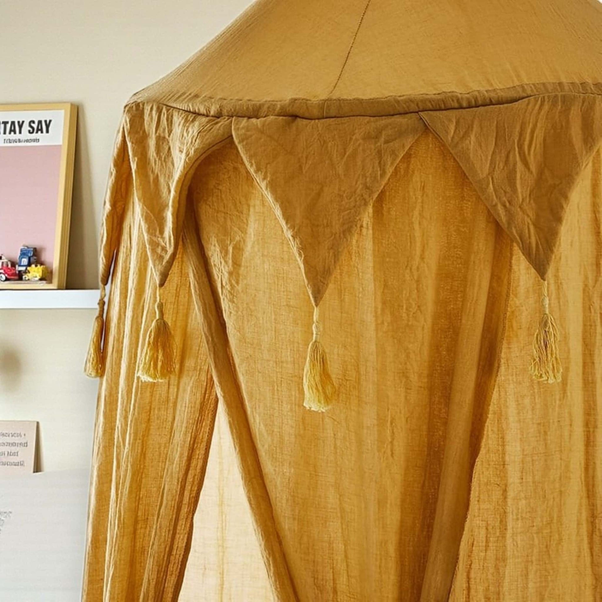 Mustard Yellow Linen Canopy, Linen Canopy Bed
