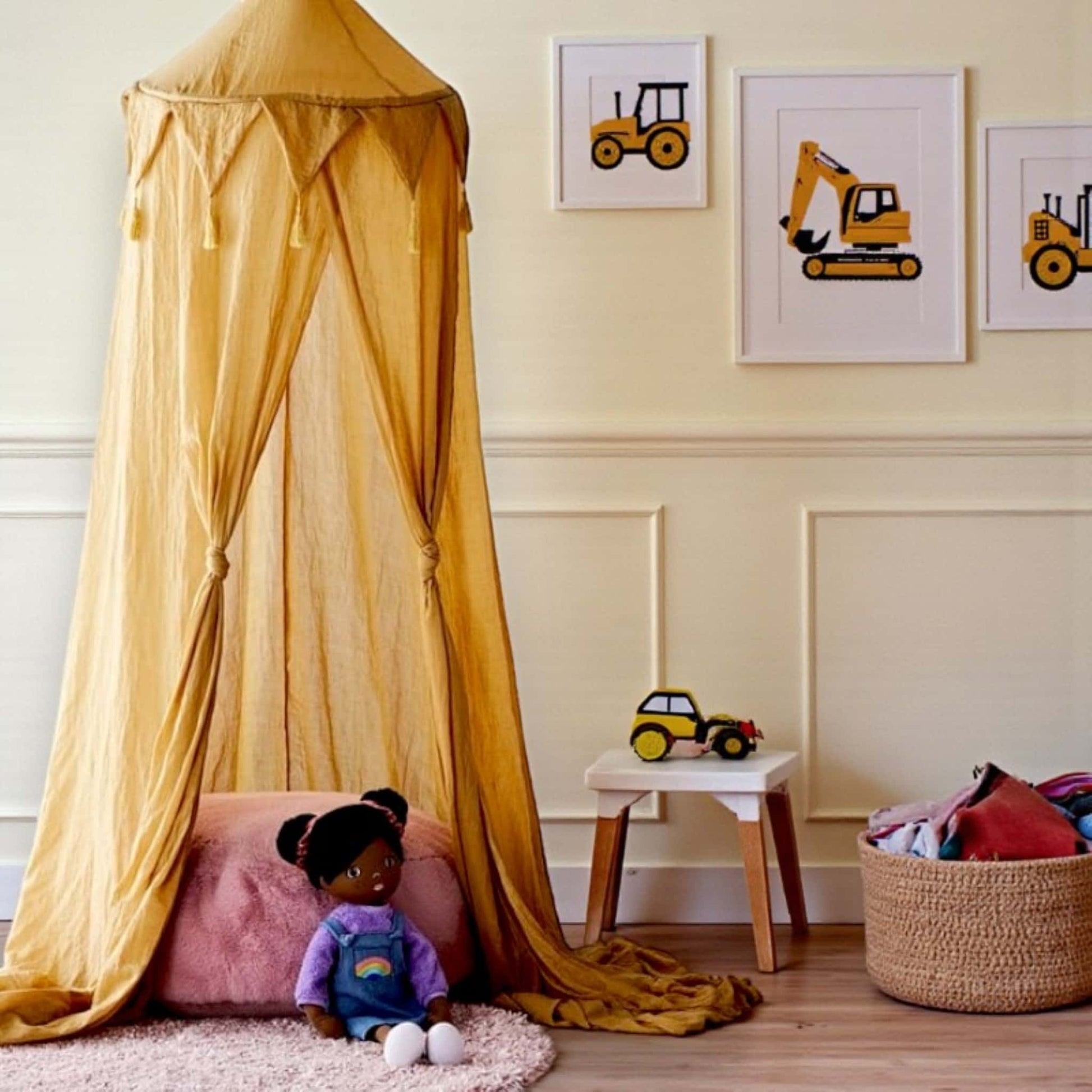 Mustard Yellow Linen Canopy, Linen Canopy Bed