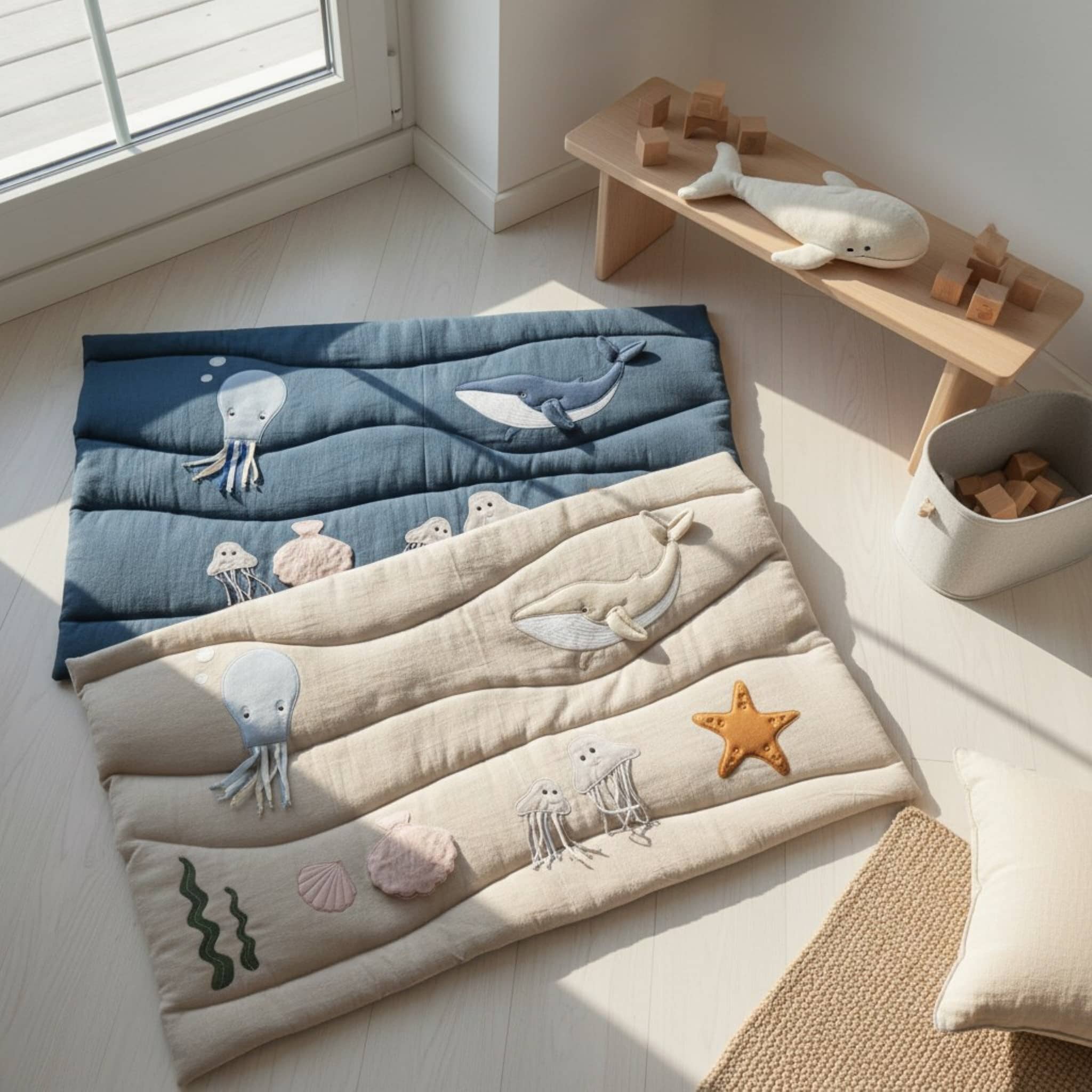 Ocean Linen Play Mat, Quilted Baby Play Mat