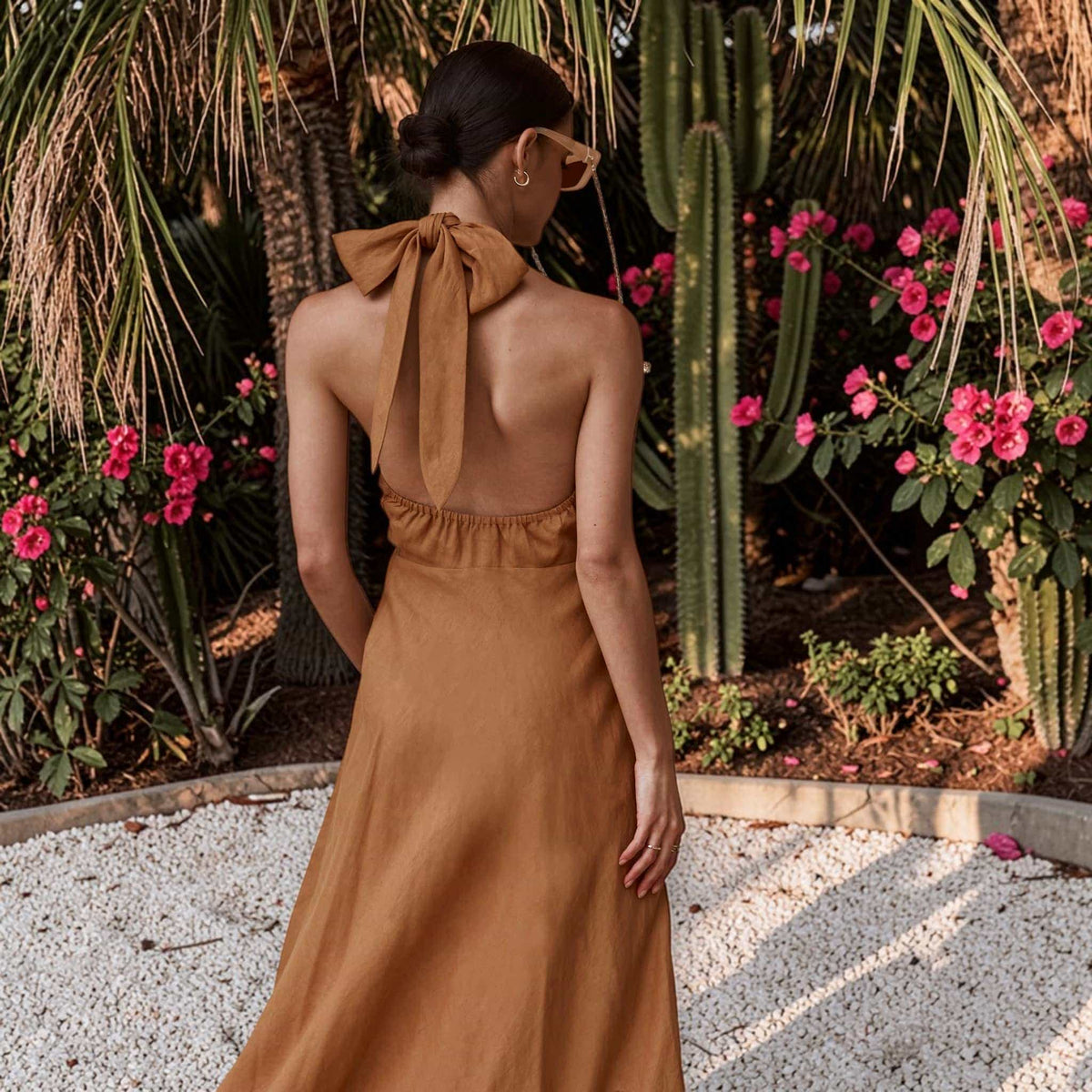 Open Back Linen Dress, Halter Neck Maxi Dress