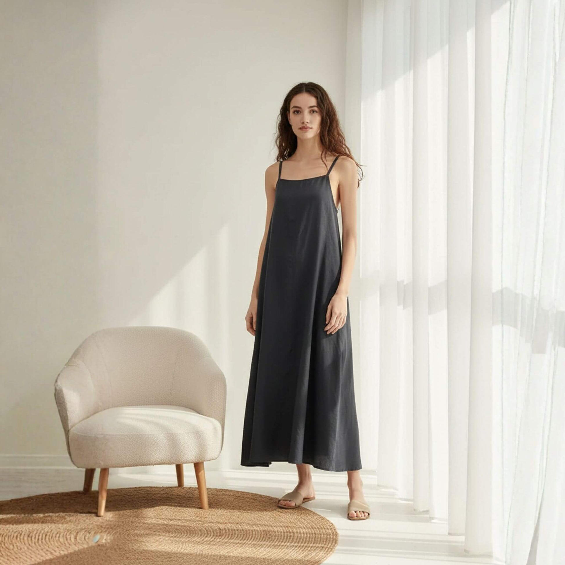 Open Back Linen Maxi Dress, Camisole Maxi Dress