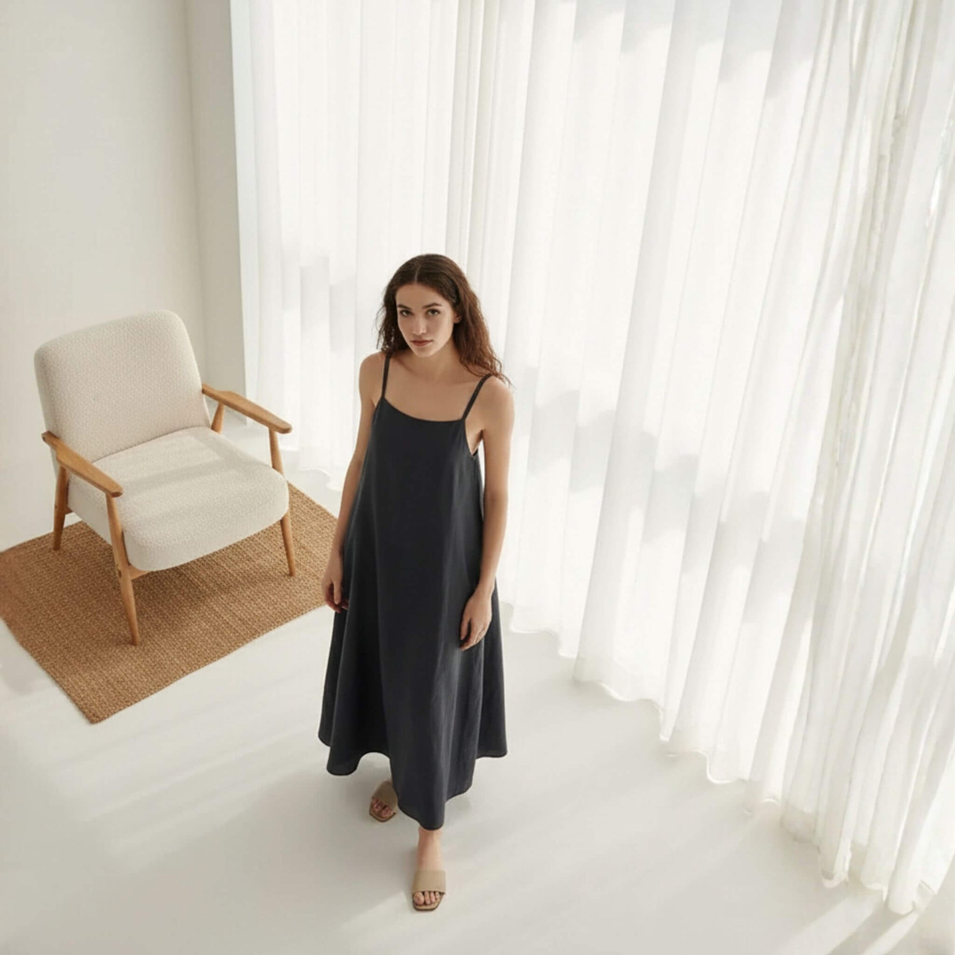 Open Back Linen Maxi Dress, Camisole Maxi Dress