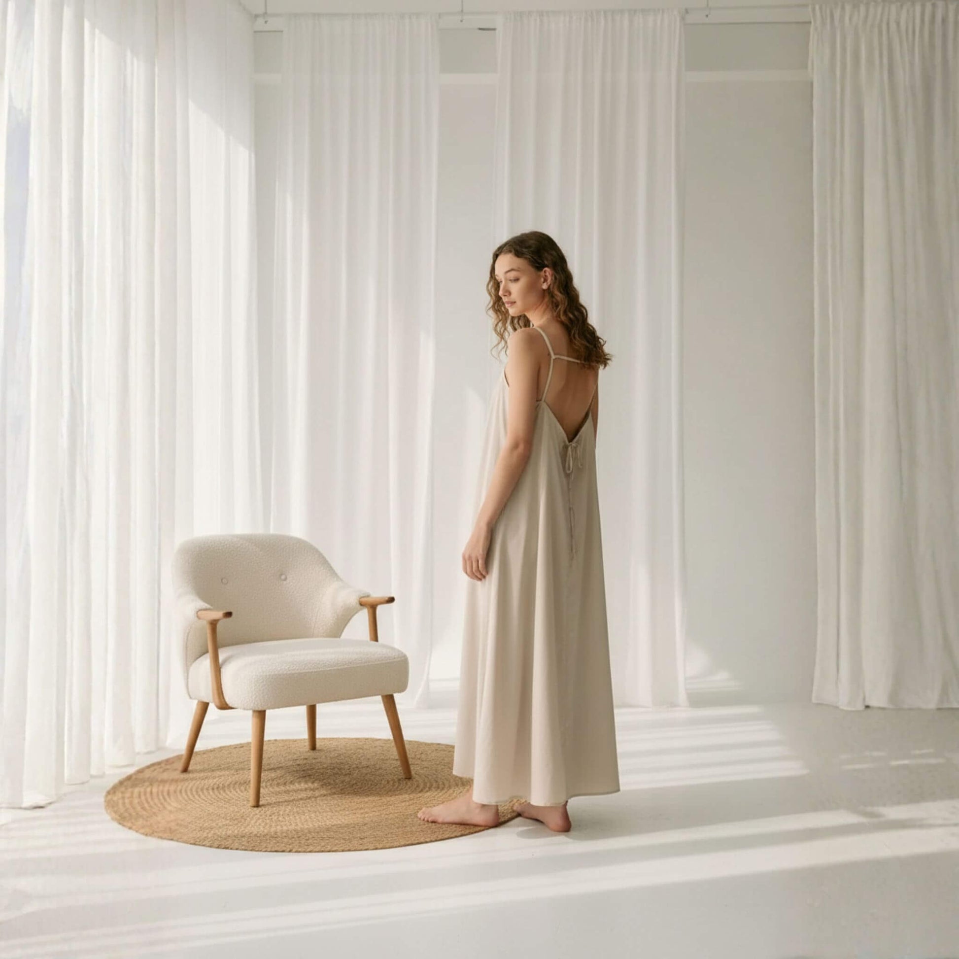 Open Back Linen Maxi Dress, Camisole Maxi Dress