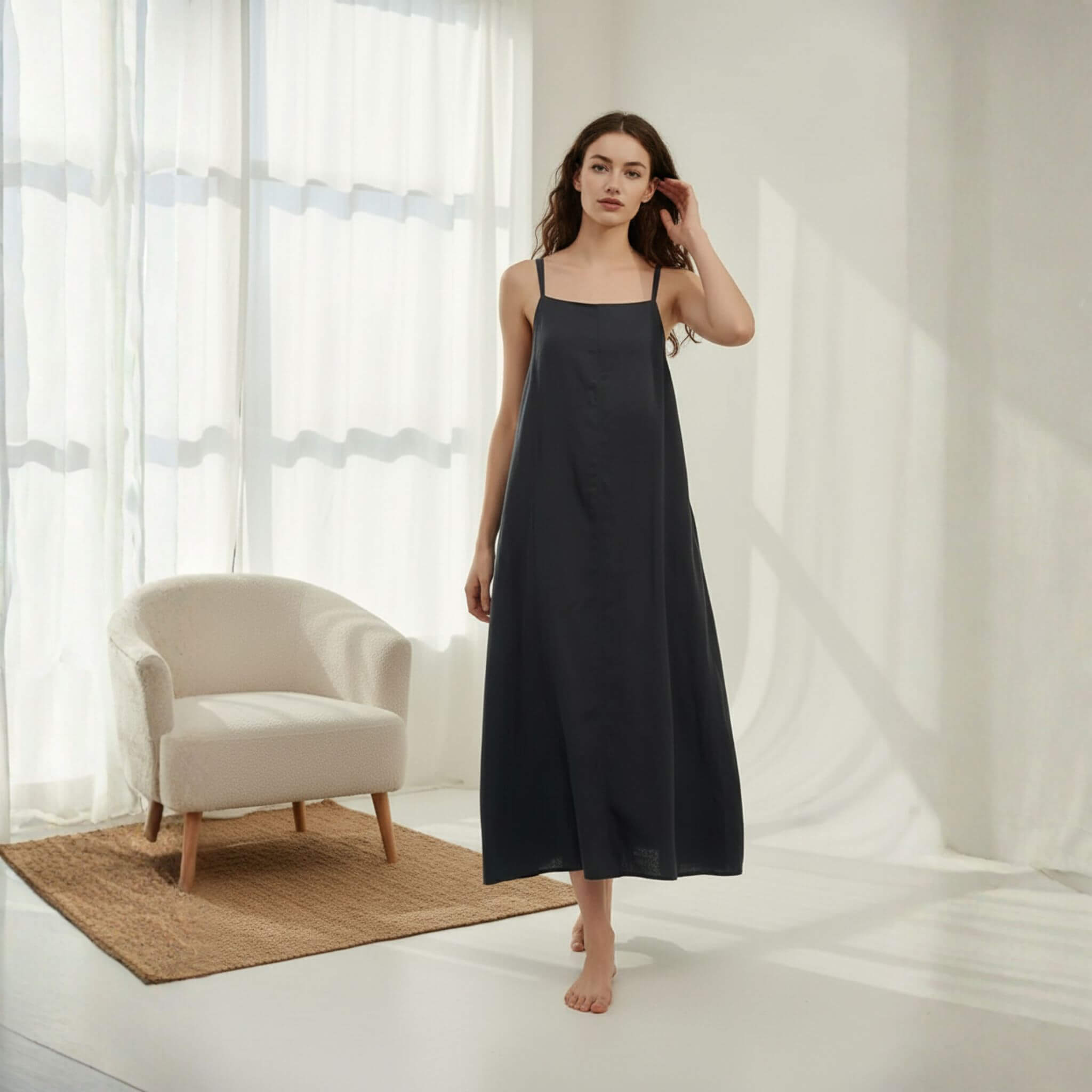 Open Back Linen Maxi Dress, Camisole Maxi Dress