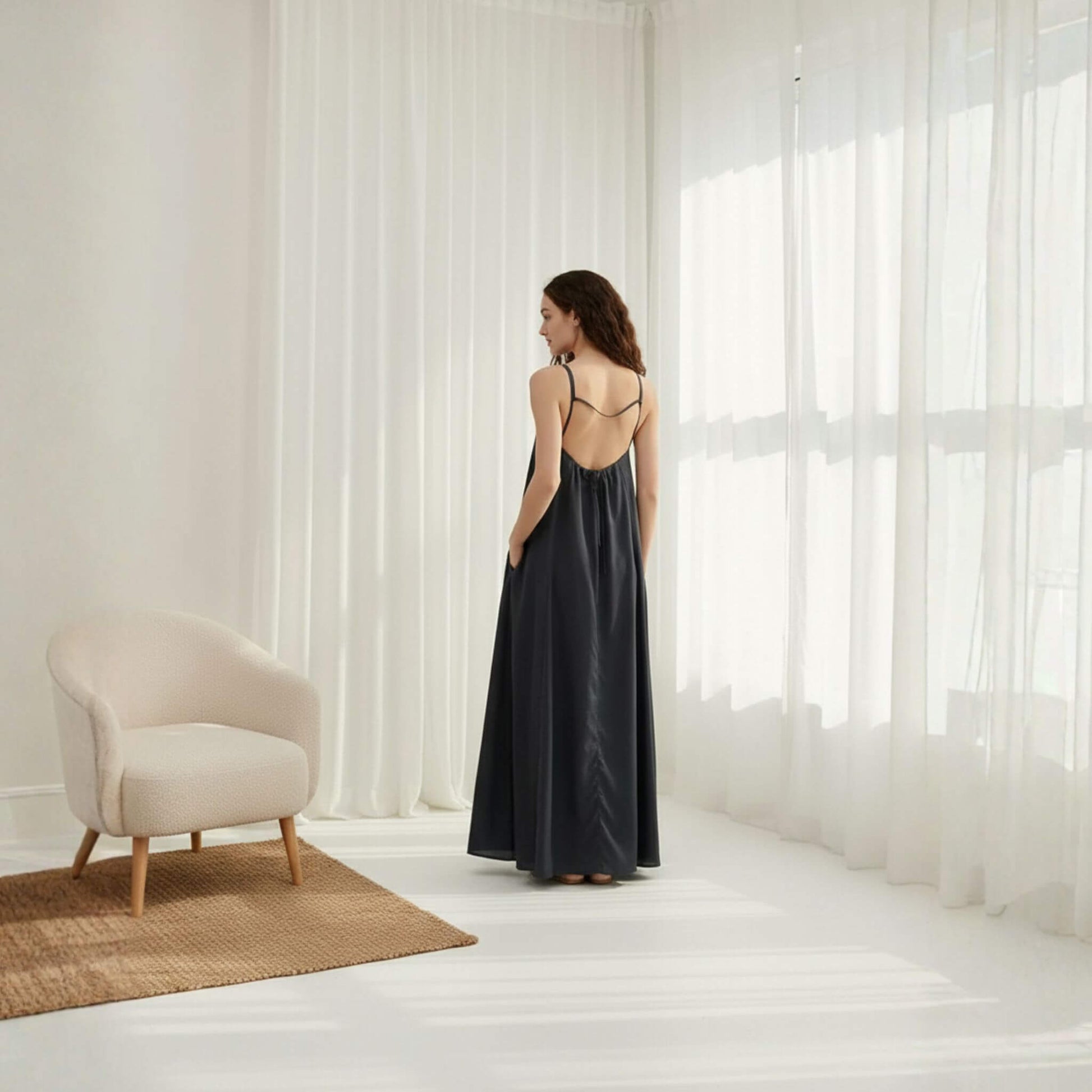 Open Back Linen Maxi Dress, Camisole Maxi Dress