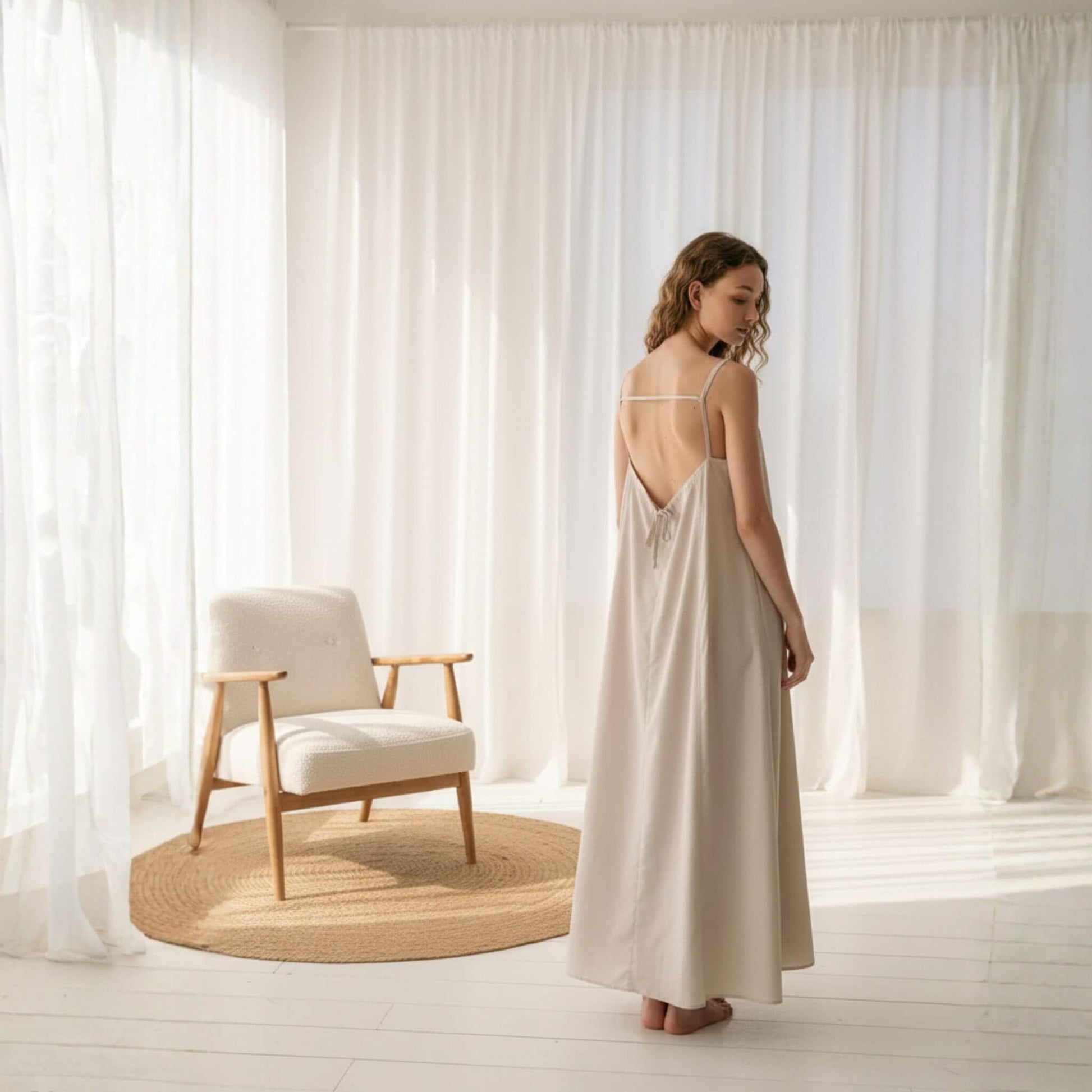 Open Back Linen Maxi Dress, Camisole Maxi Dress