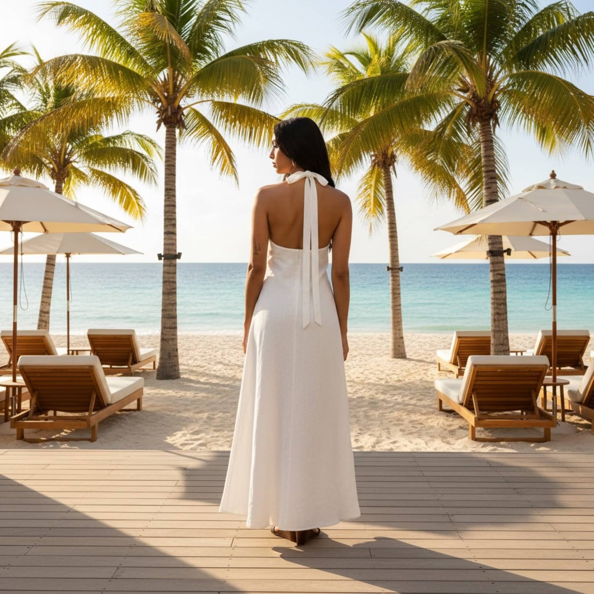 Open Back Linen Maxi Dress, Halter Summer Linen Dress